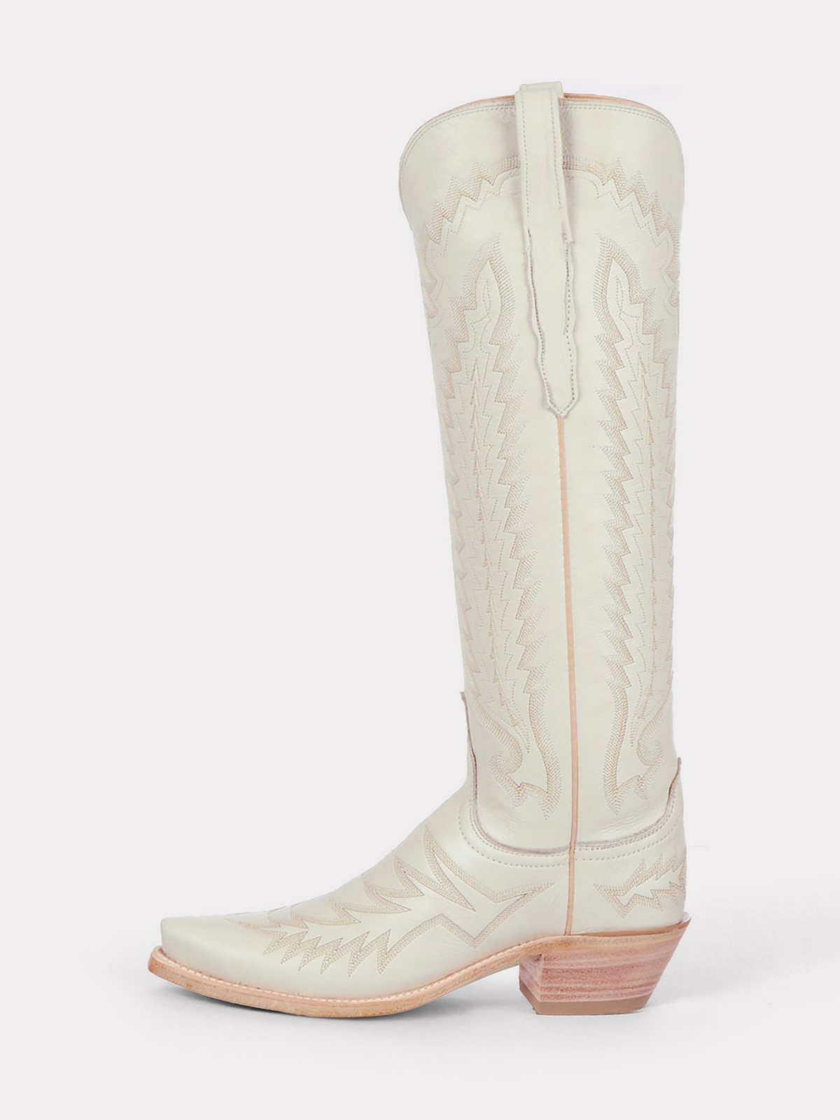 Snip-Toe Embroidery Wide Calf Knee High Tall Cowgirl Boots - Cream