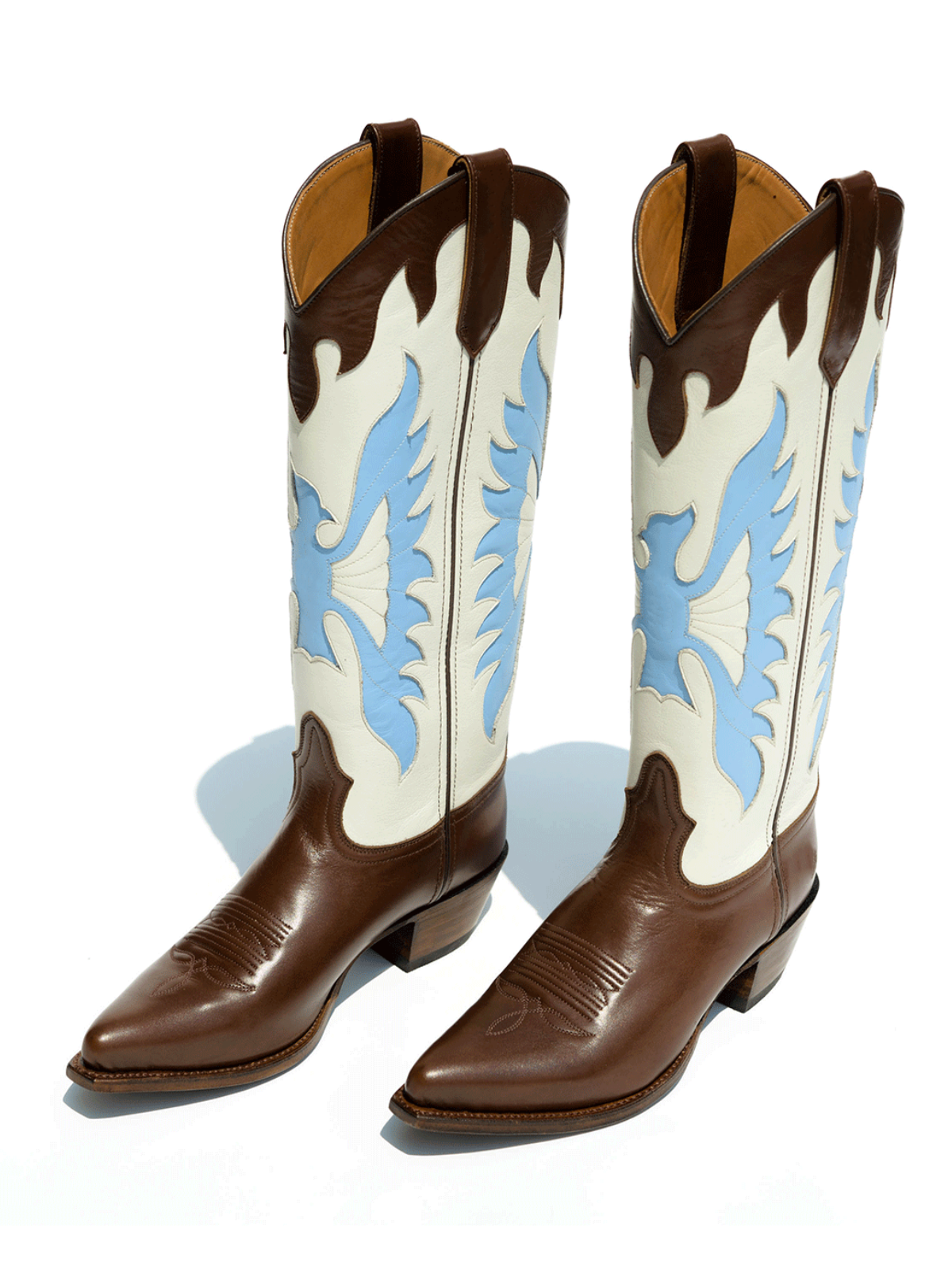 Contrast Riding Boot Contrast Tri-Color Eagle Inlay Wide Calf Knee High Tall Cowgirl Boots ...