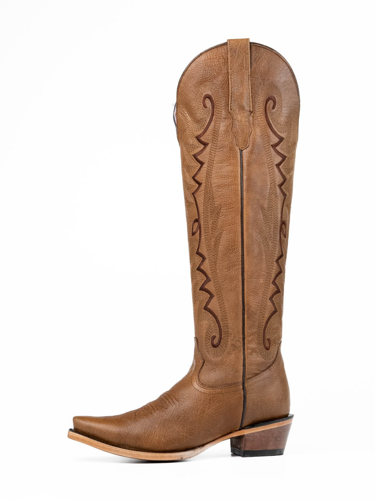 Brown Snip-Toe Half-Zip Classic Embroidery Knee High Cowgirl Boots