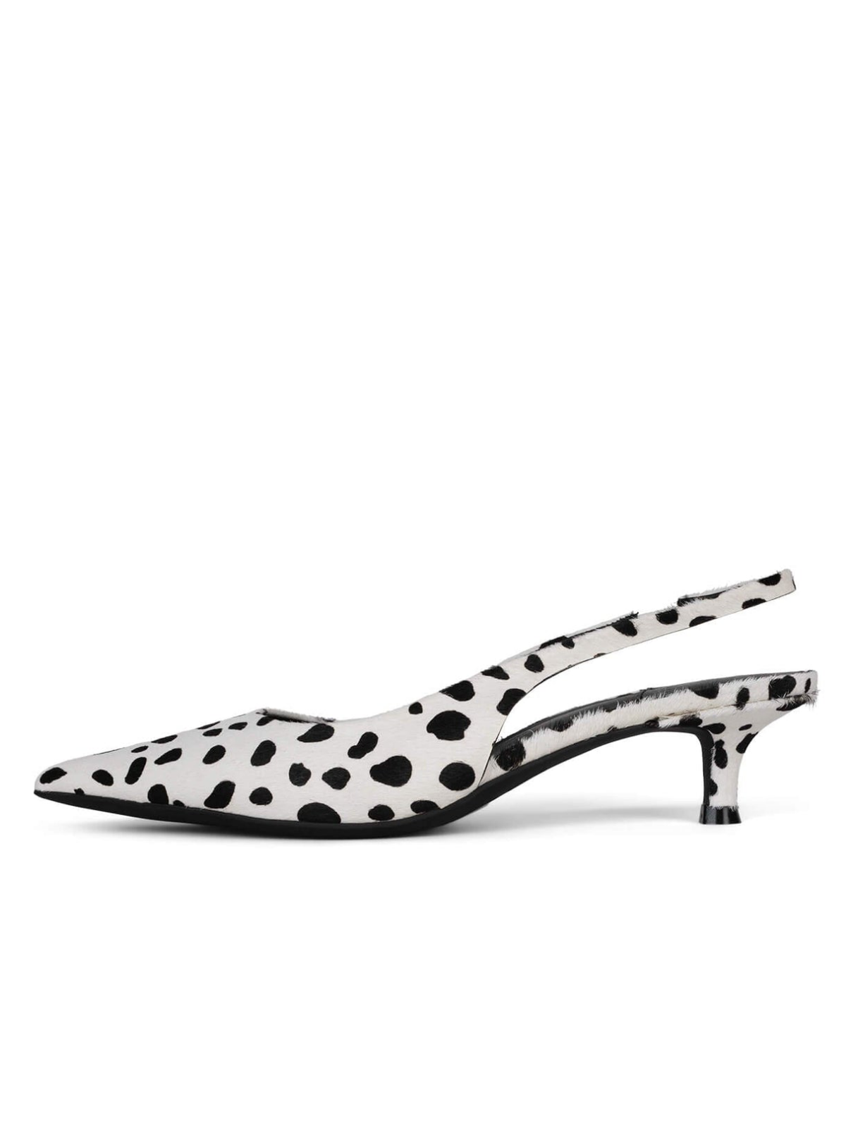 Spotted Faux Pony Hair Slip-On Pointed-Toe Slingback Kitten Heel