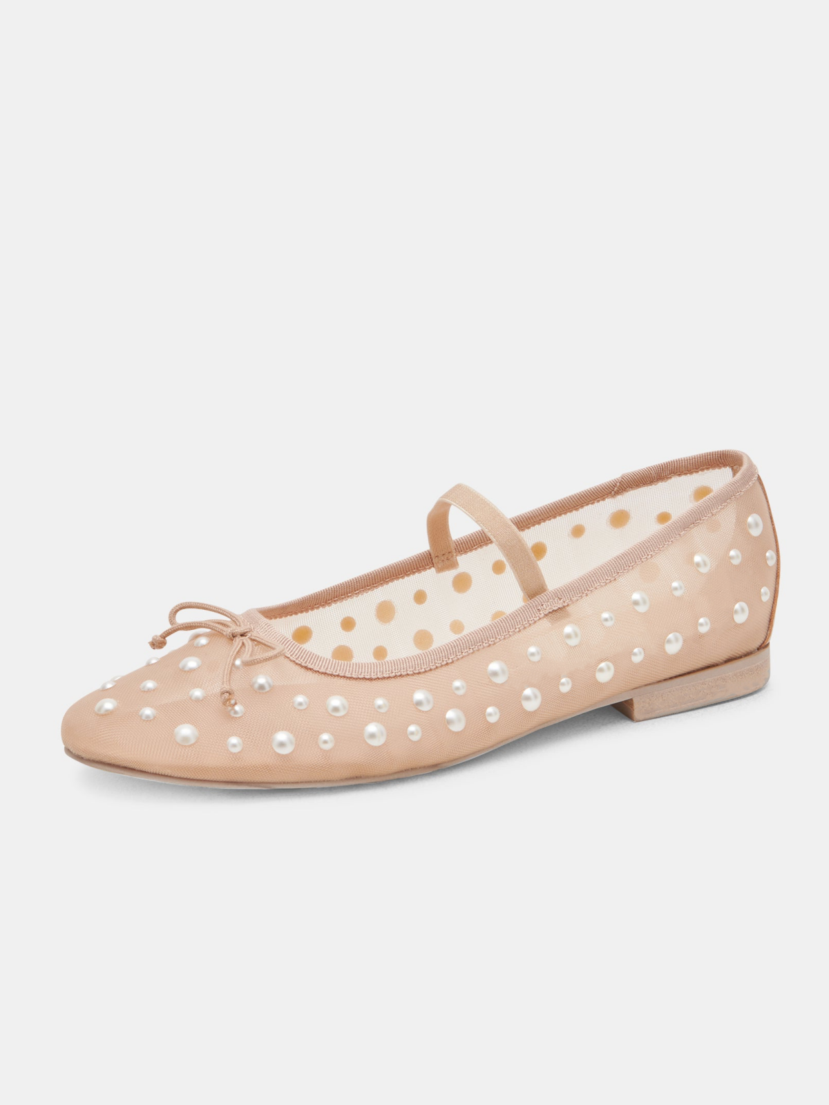 Blush Pink Bow Pearl Semi-Transparent Mesh Ballet Flats Mary Janes