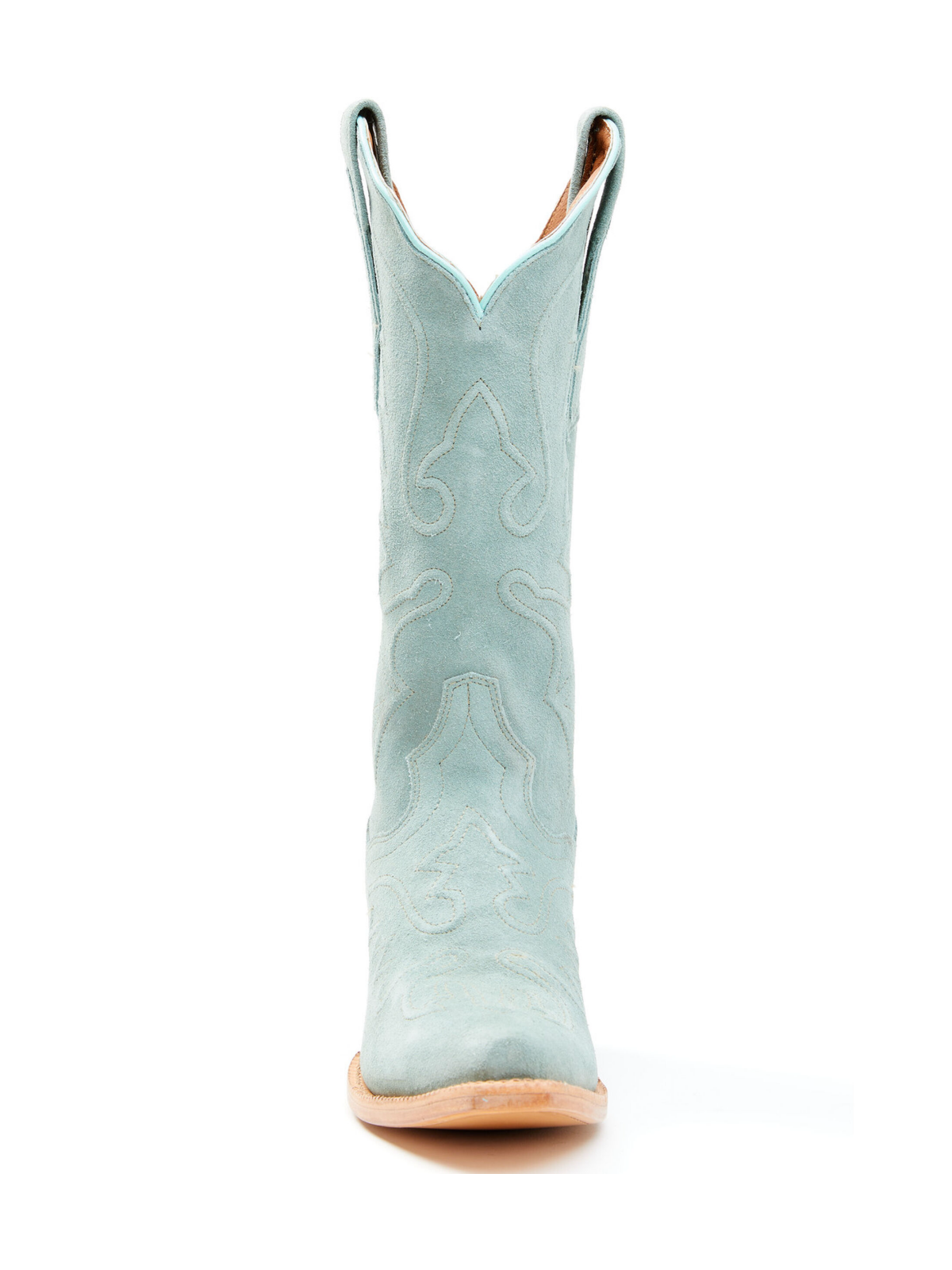 Light Green Faux Suede Embroidery Snip-Toe Tall Wide Mid Calf Western Boots For Women