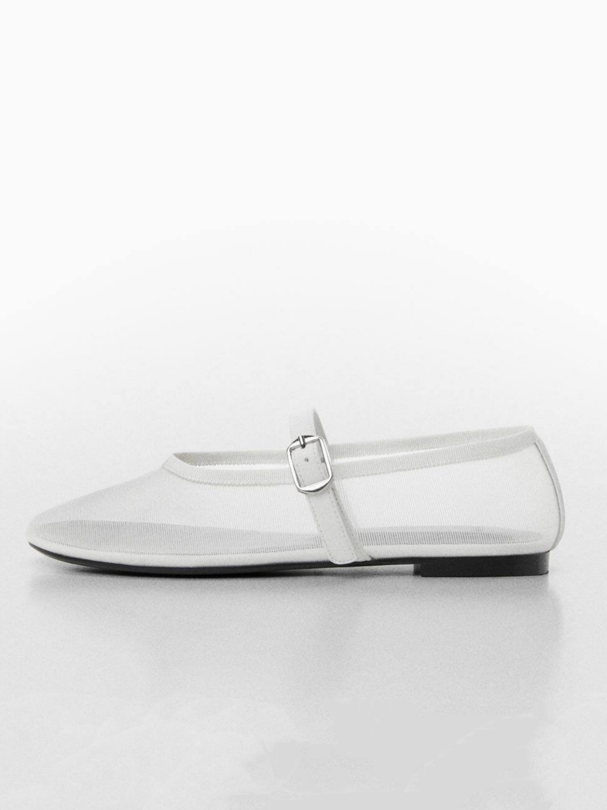 White Mesh Ballet Flats Mary Janes With Buckle Strap