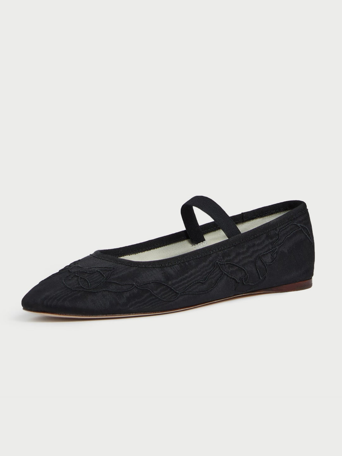 Black Bow Embroidered Fabric Ballet Flats Mary Janes