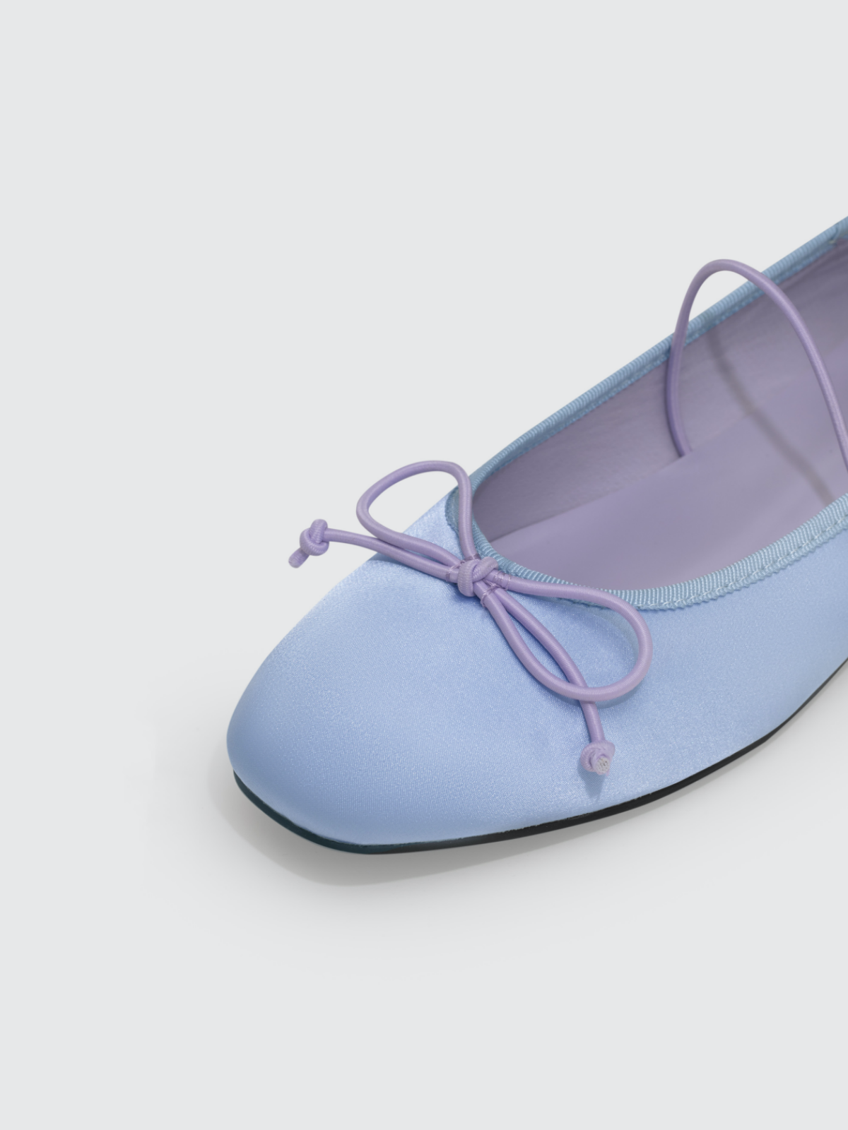 Women's Light Blue Satin Bow Ballet Flats Mary Janes With Square Toe