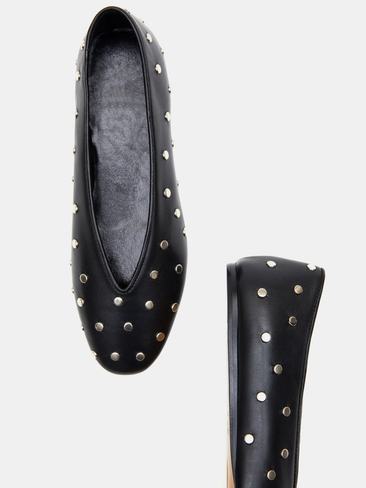 Black Studded Square-Toe Ballet Flats