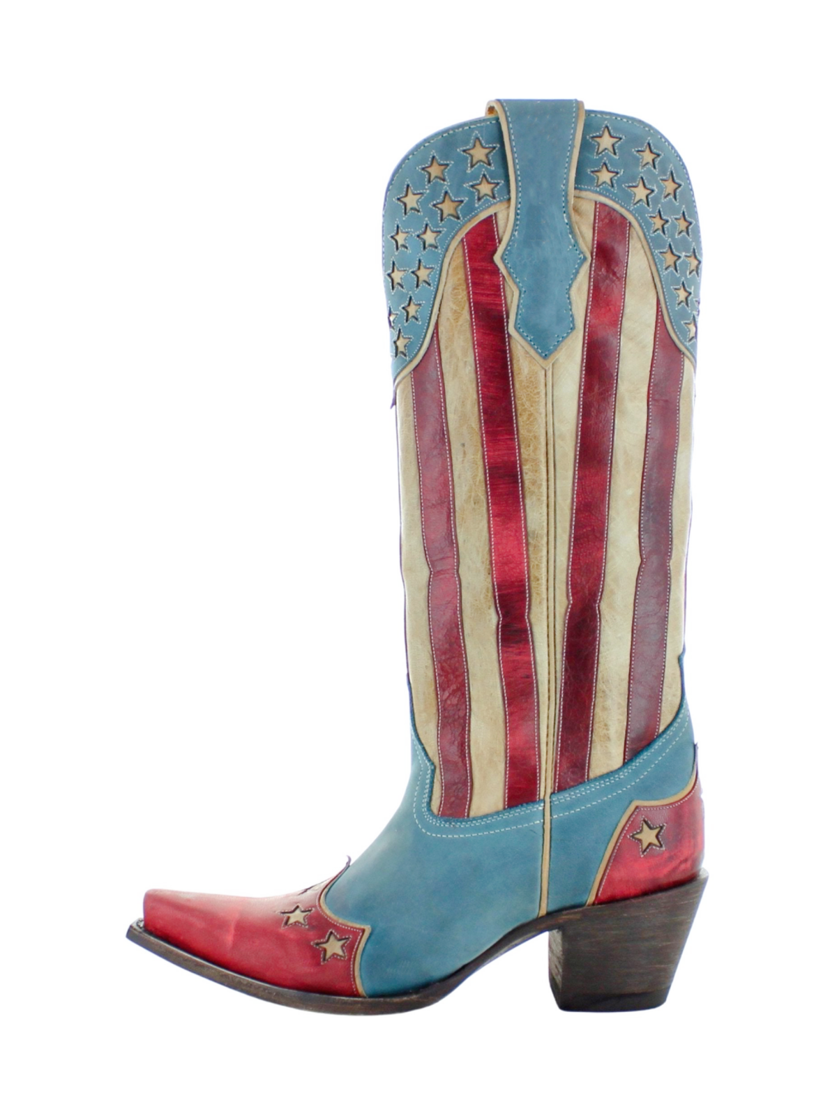 Contrast Tri-Color Snip-Toe Bone Star Inlay Wide Mid Calf Cowgirl Boots