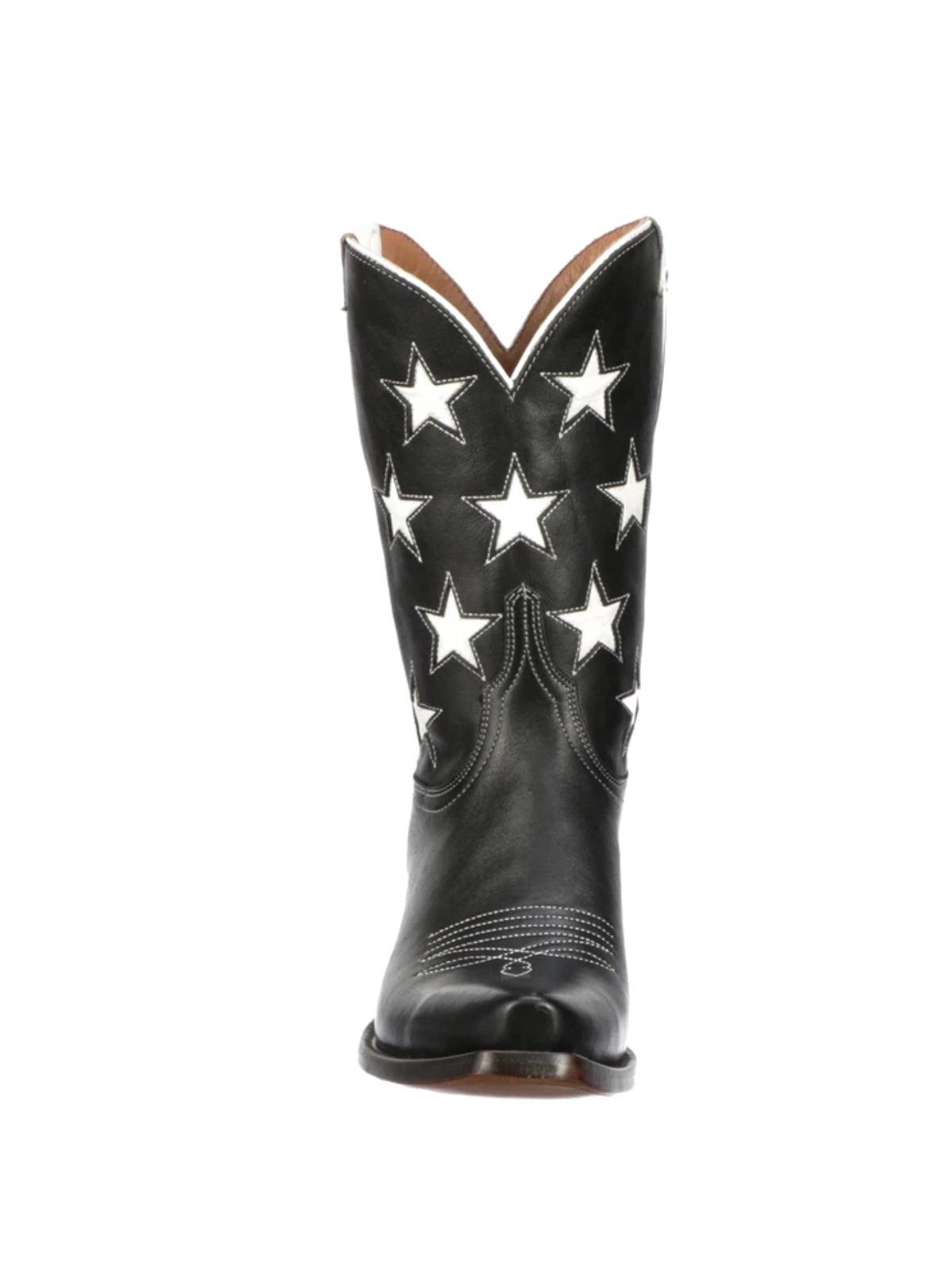 Star Inlays Snip-Toe Wide Mid Calf Western Boots For Women - Black