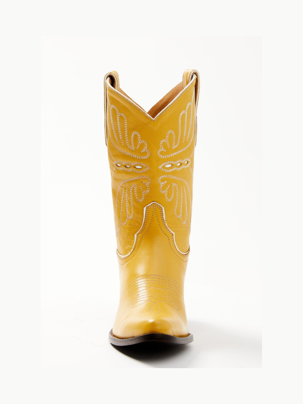 Yellow Butterfly Embroidery Inlay Pointed-Toe Wide Mid Calf Cowgirl Boots