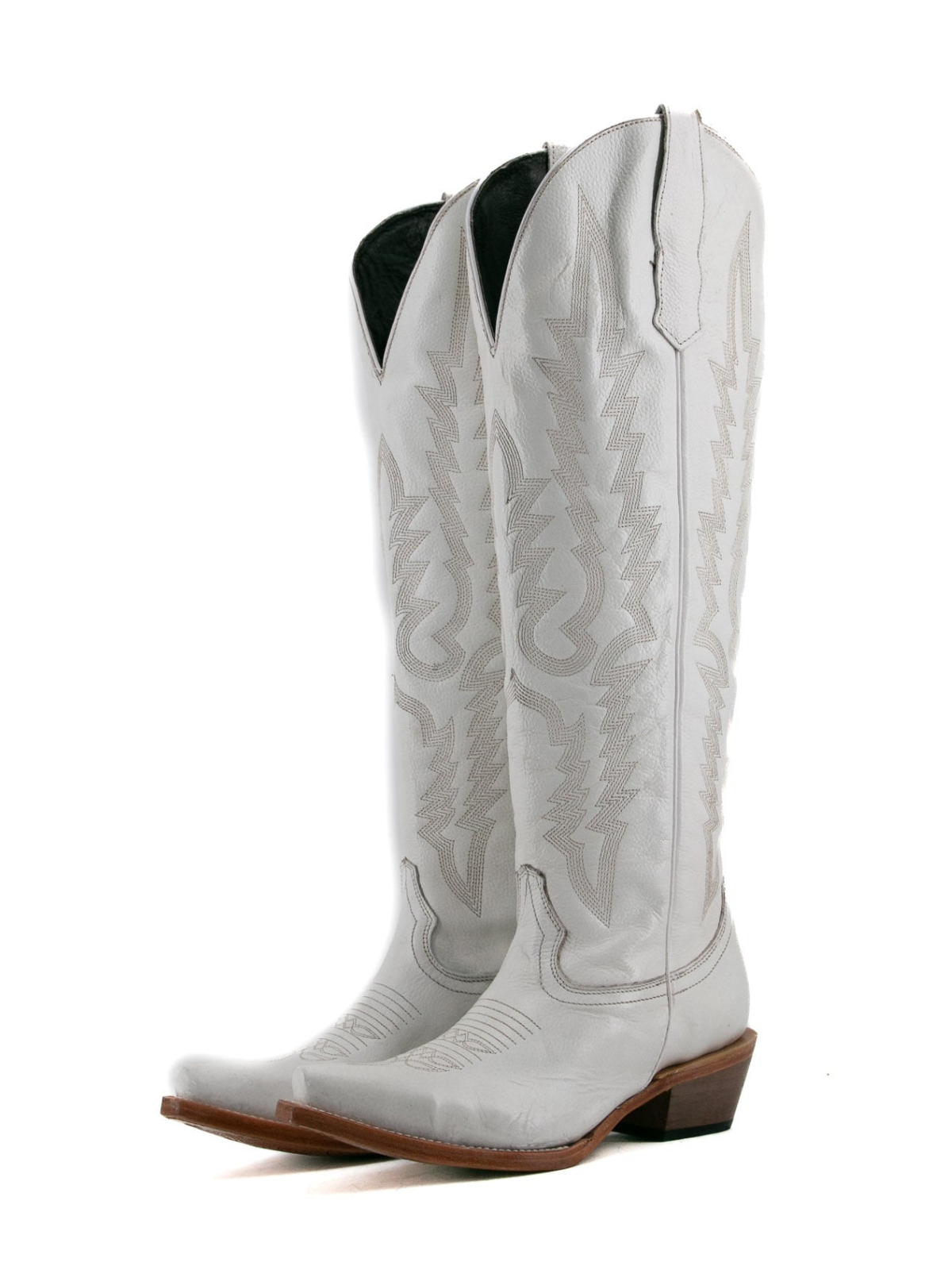 Classic Embroidery Snip-Toe Half-Zip Tall Knee High Cowgirl Boots - White