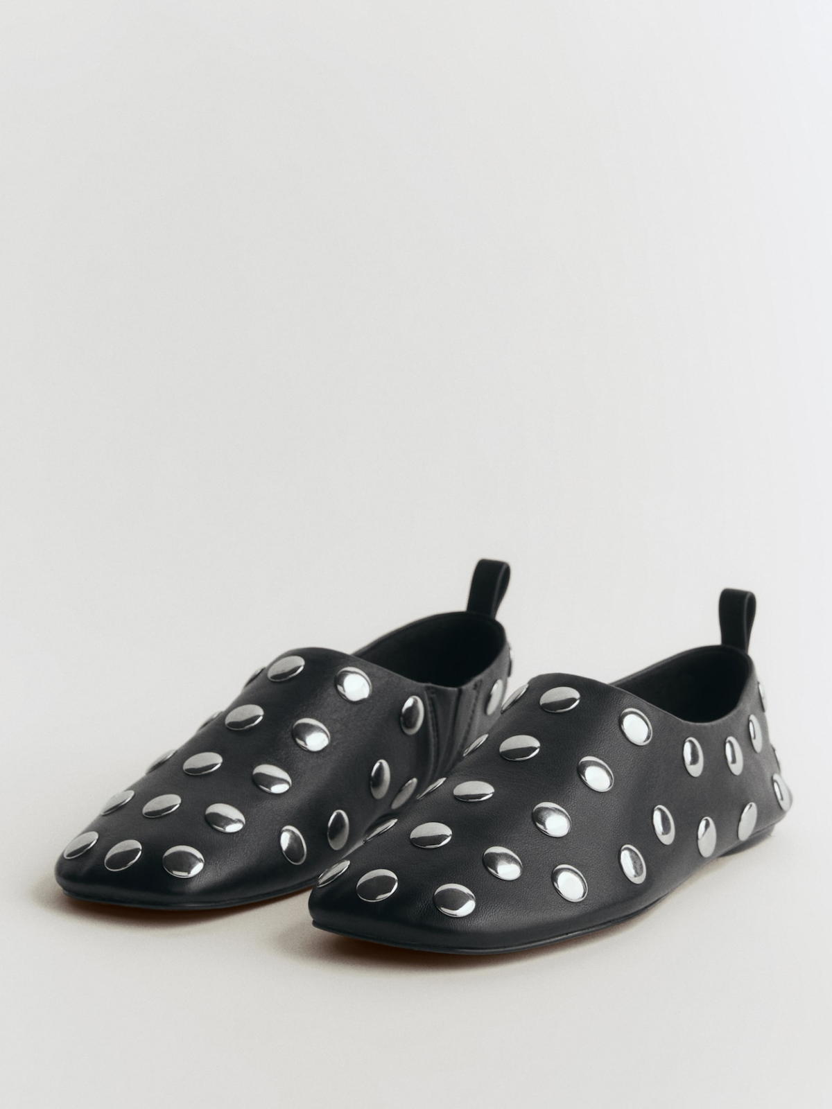 Black Square-Toe Big Studded Flats