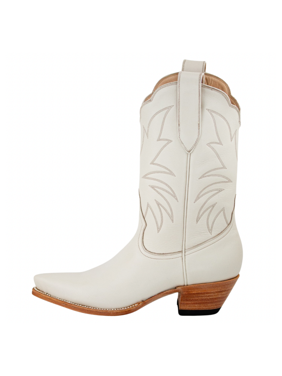 Western Embroidery Snip-Toe Mid Wide Calf Cowgirl Boots - Bone