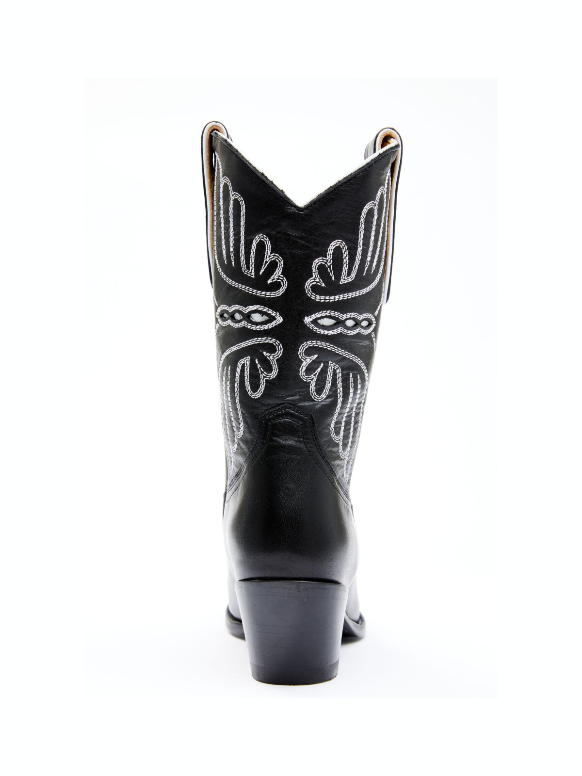 Black Butterfly Embroidery Inlay Pointed-Toe Wide Mid Calf Cowgirl Boots