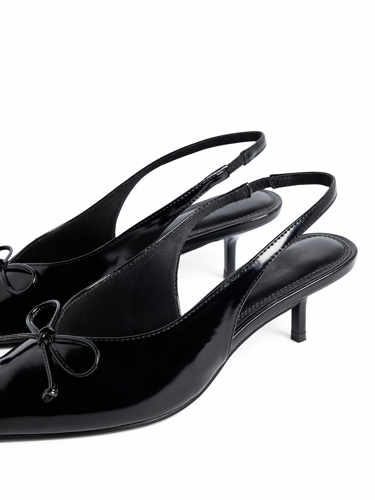 Black Pointed-Toe Bow Slingback Pump Kitten Heels