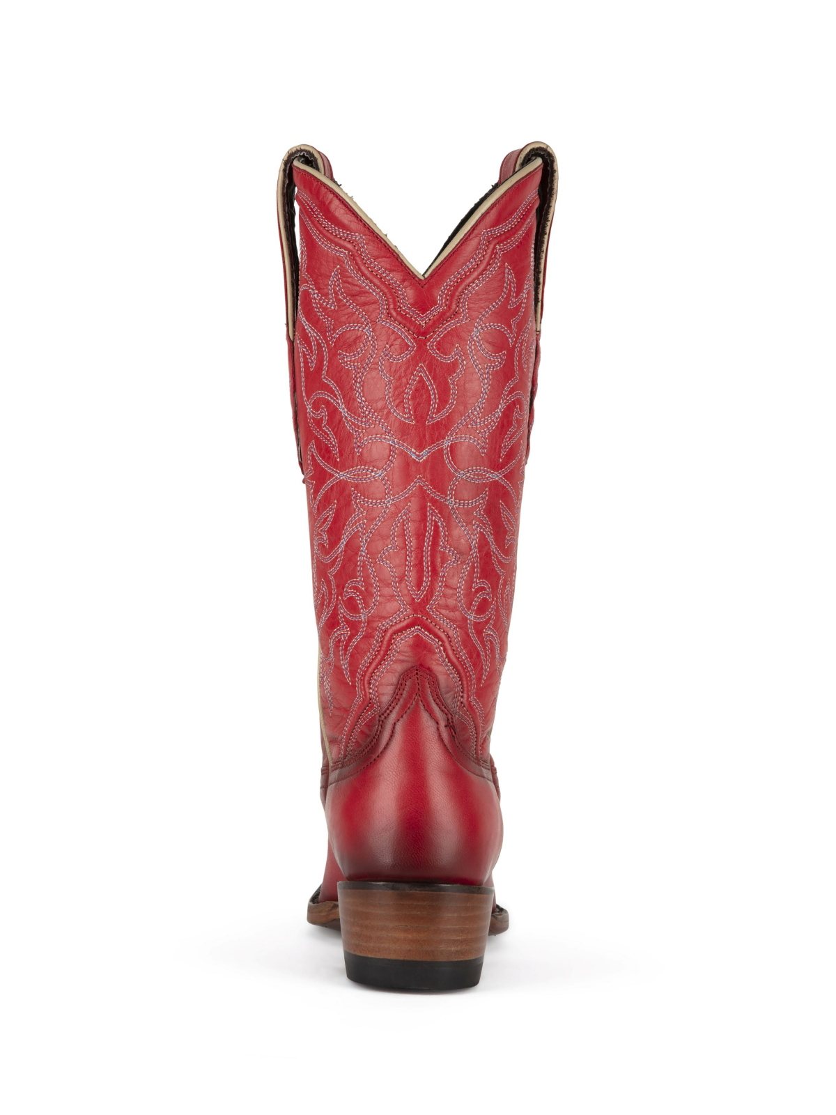 Burnish Red Vegan Leather Snip-Toe Embroidery Wide Mid Calf Cowgirl Tall Boots