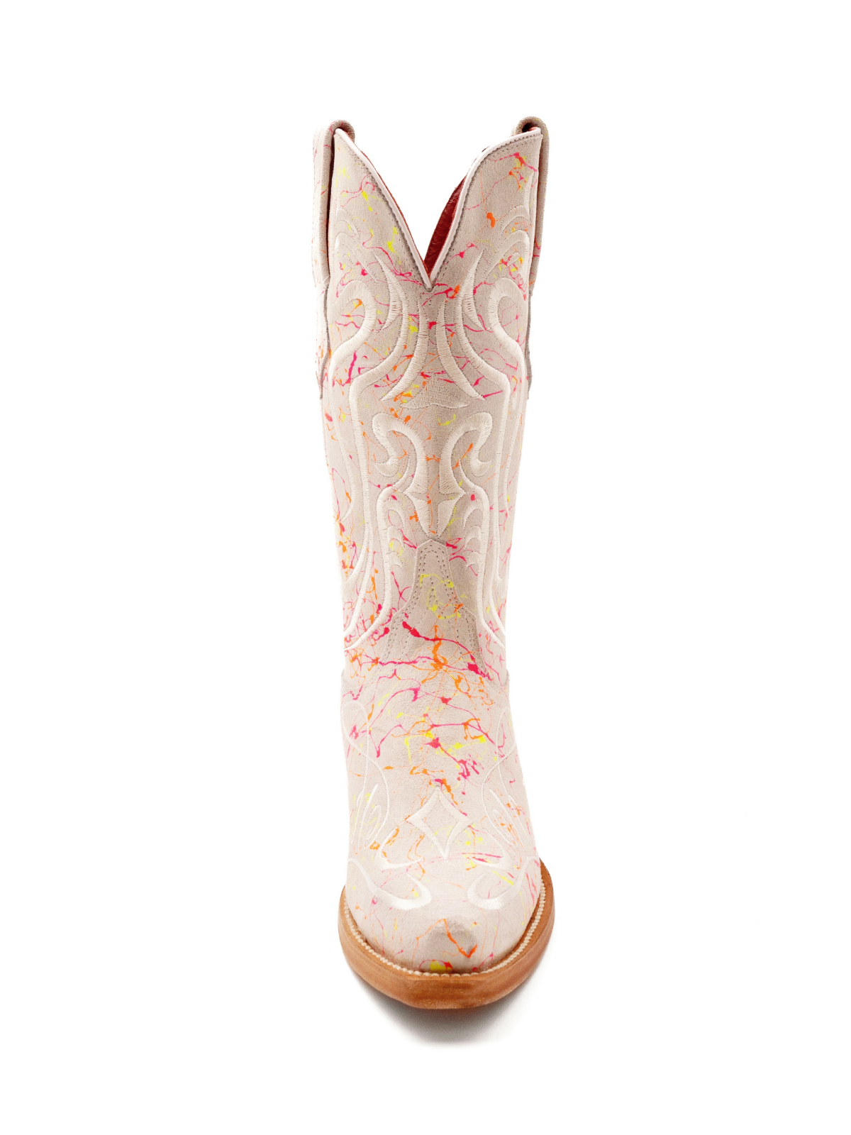 Ivory Faux Suede Scroll Embroidery Snip-Toe Cowgirl Tall Boots Wide Mid Calf Western Boots