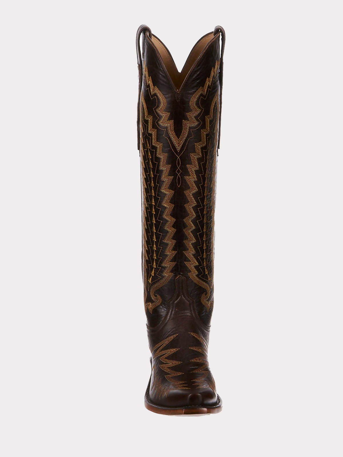 Snip-Toe Embroidery Wide Calf Knee High Tall Cowgirl Boots - Brown