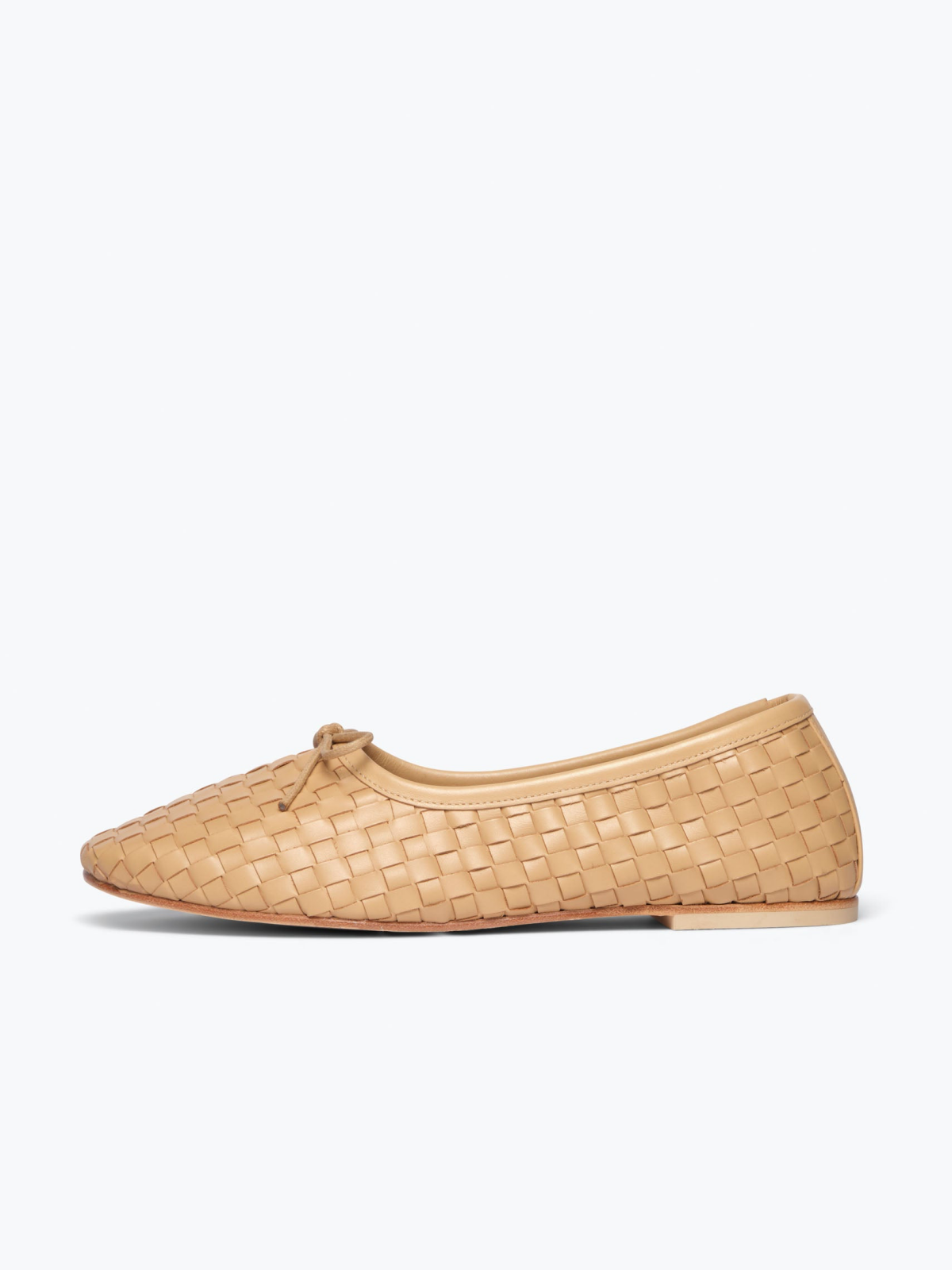 Tan Woven Bow Round-Toe Ballerina Flats