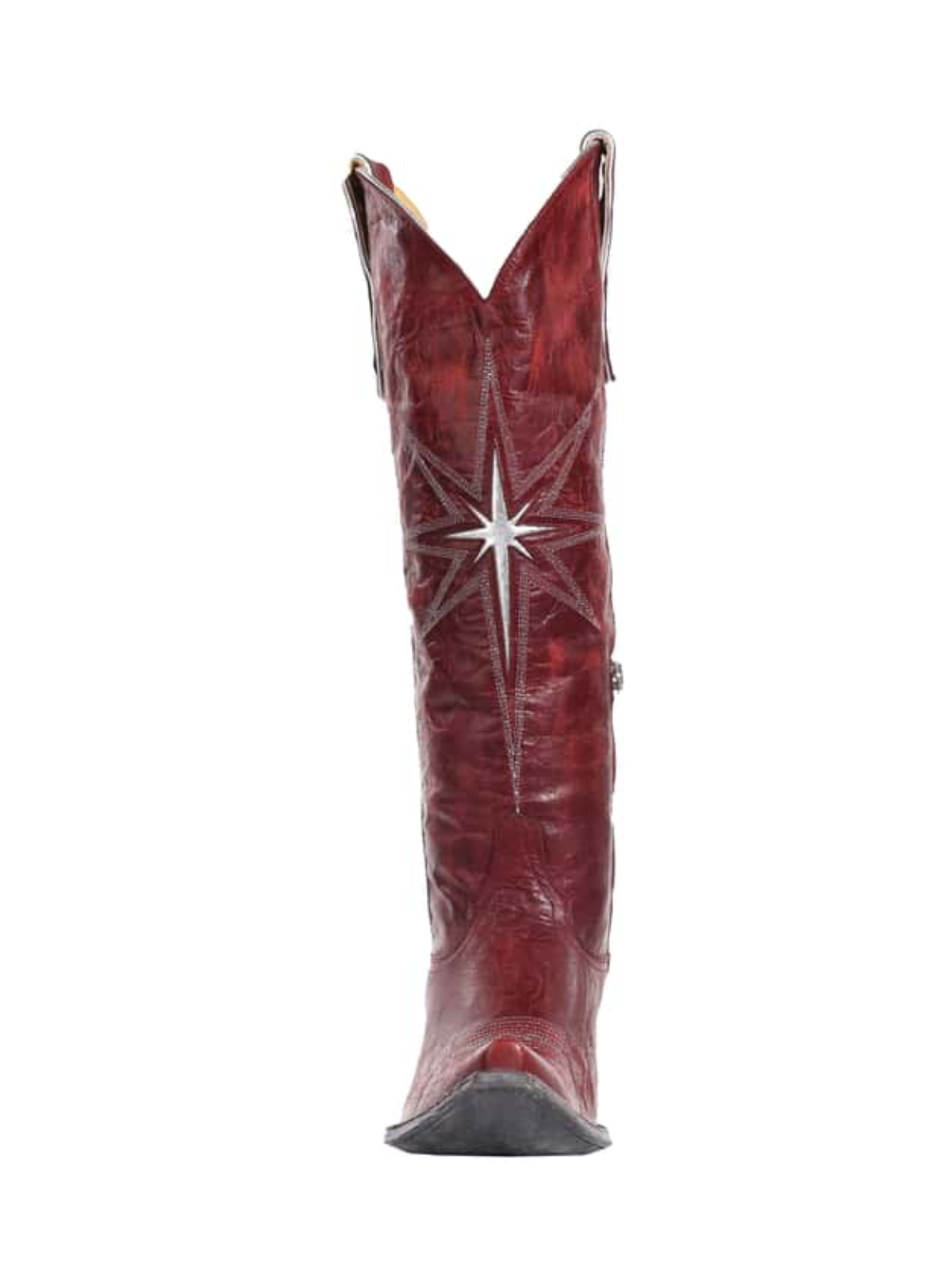 Wine Red Snip-Toe Starburst Inlay Embroidery Half-Zip Knee High Cowgirl Boots