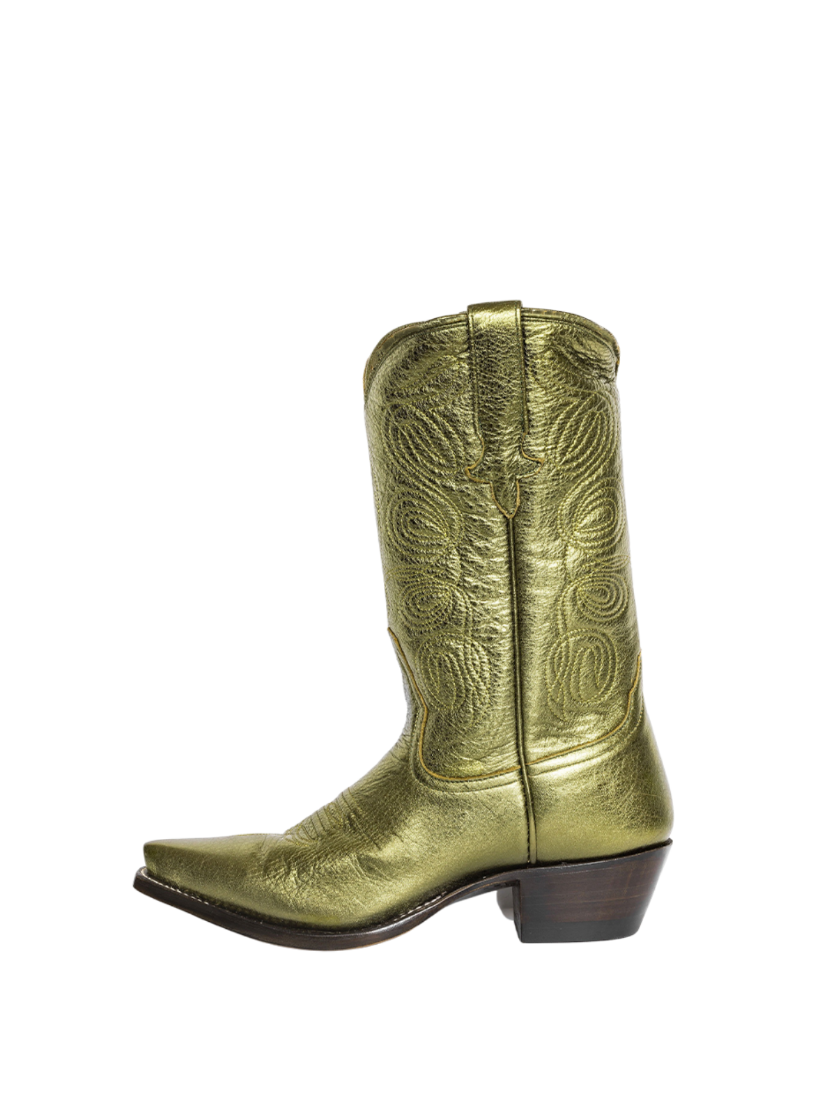 Olive Green Metallic Embroidery Cowgirl Boots Wide Calf Western Boots