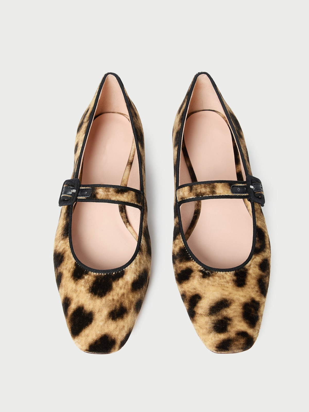 Leopard Print Faux Suede Square-Toe Adjustable Bridge Strap Mary Janes Ballet Flats