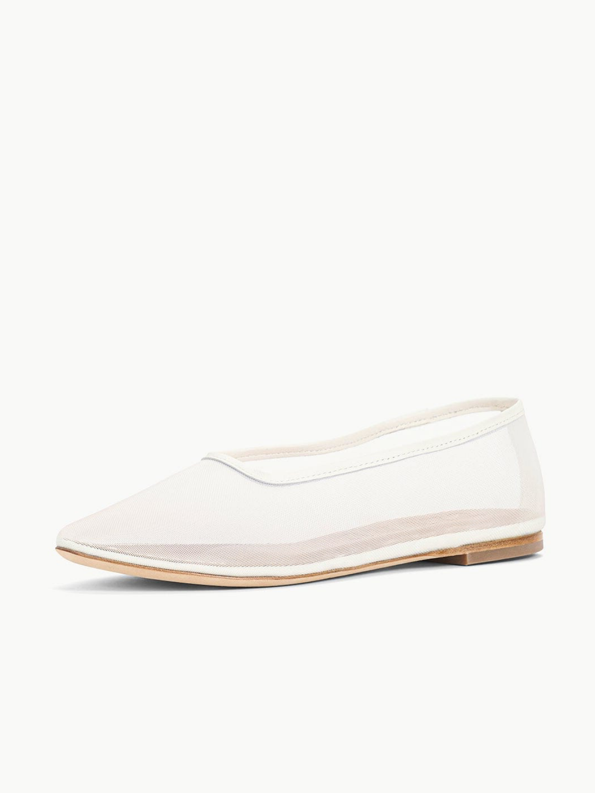 White Round-Toe Slip-On Mesh Ballet Flats