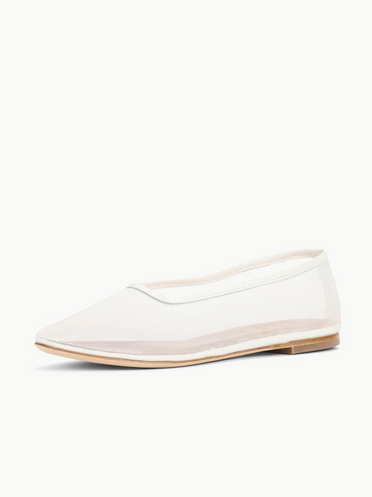 White Round-Toe Slip-On Mesh Ballet Flats