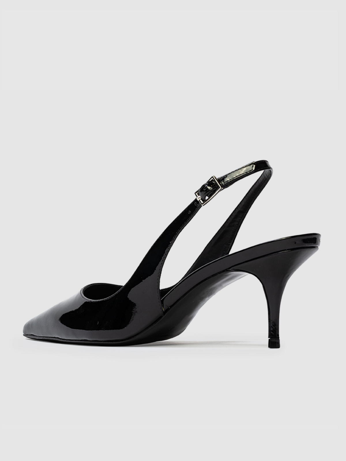 Black Patent Pointed-Toe Slingback Kitten Heels