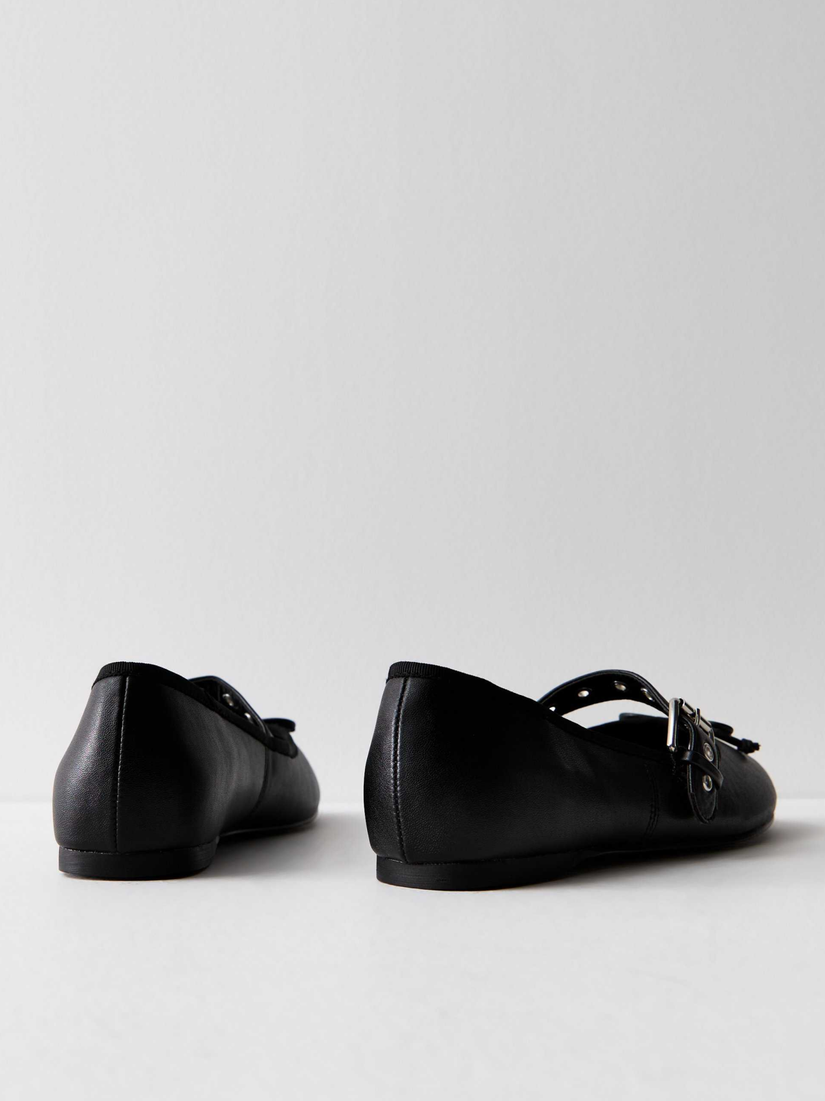 Black Bow Ballet Flats Mary Janes With Eyelet Buckled Strap