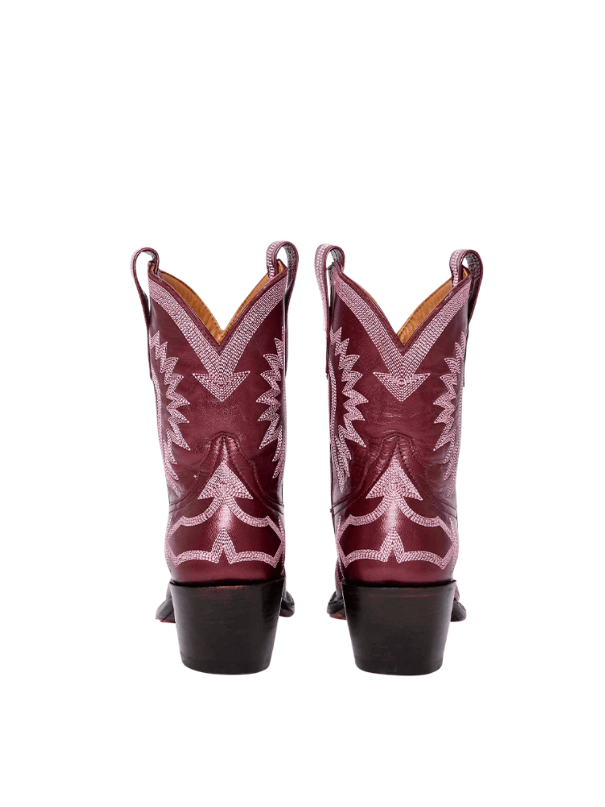 Metallic Embroidery Snip-Toe Wide Mid Calf Cowgirl Boots - Wine Red