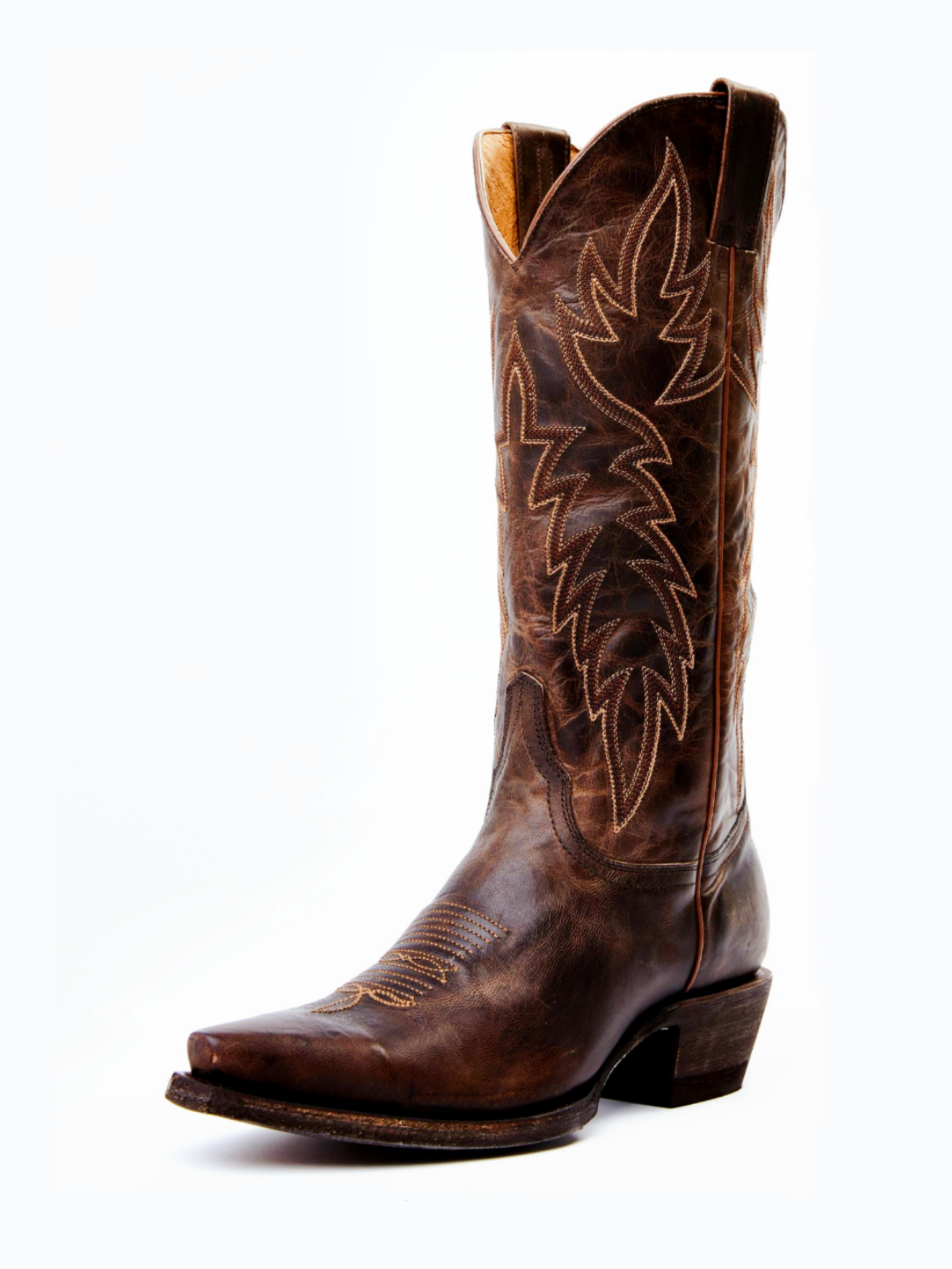 Classic Embroidery Snip-Toe Wide Mid Calf Tall Cowgirl Boots - Chocolate