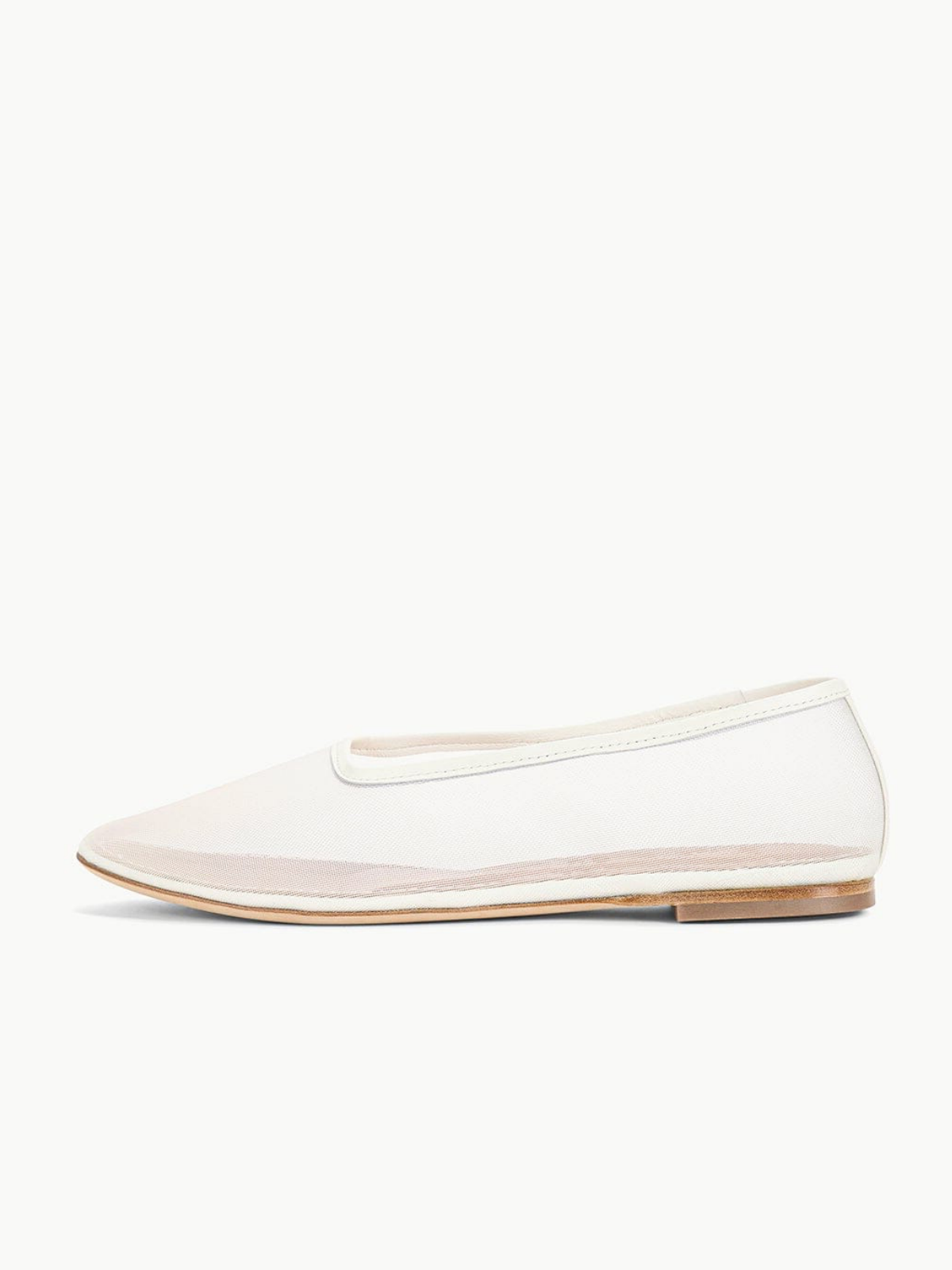 White Round-Toe Slip-On Mesh Ballet Flats