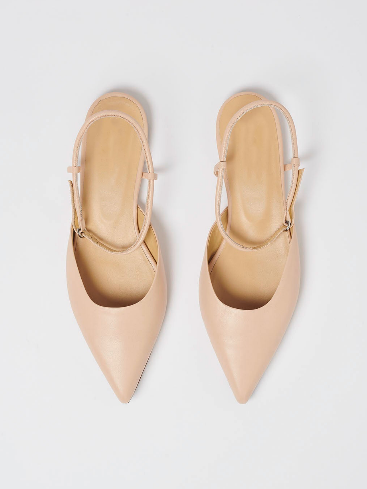 Light Peach Pointed-Toe Vegan Leather Flats With Ankle Strap