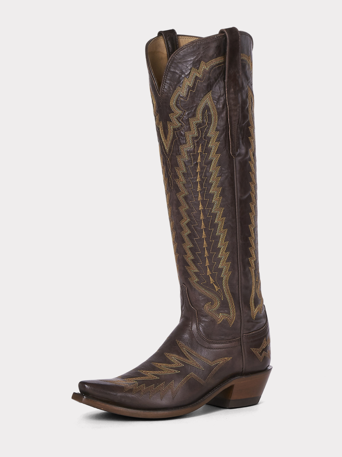 Snip-Toe Embroidery Wide Calf Knee High Tall Cowgirl Boots - Brown