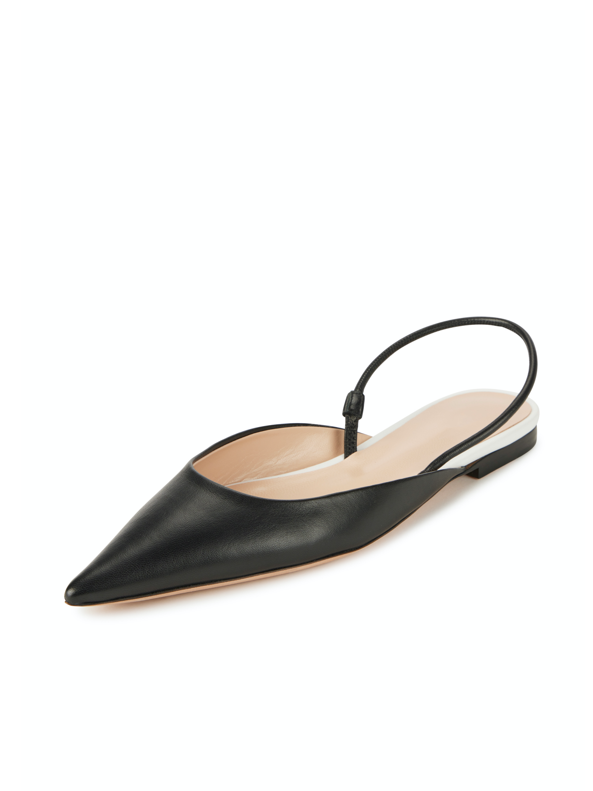 Black Pointy Comfy Slingback Flats With Contrast Insole