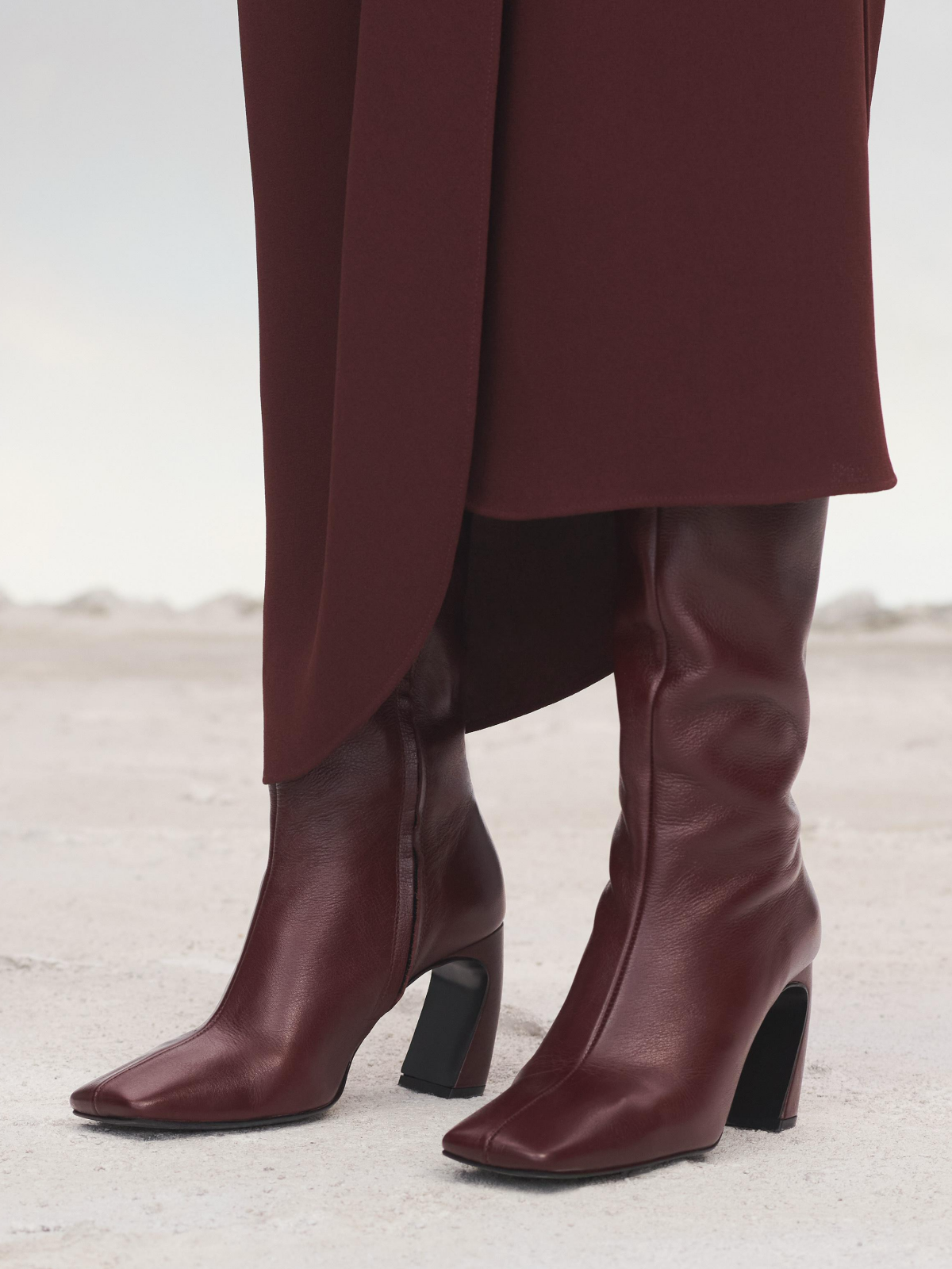 Burgundy Red Square-Toe Full-Zip Tall Knee High Boots