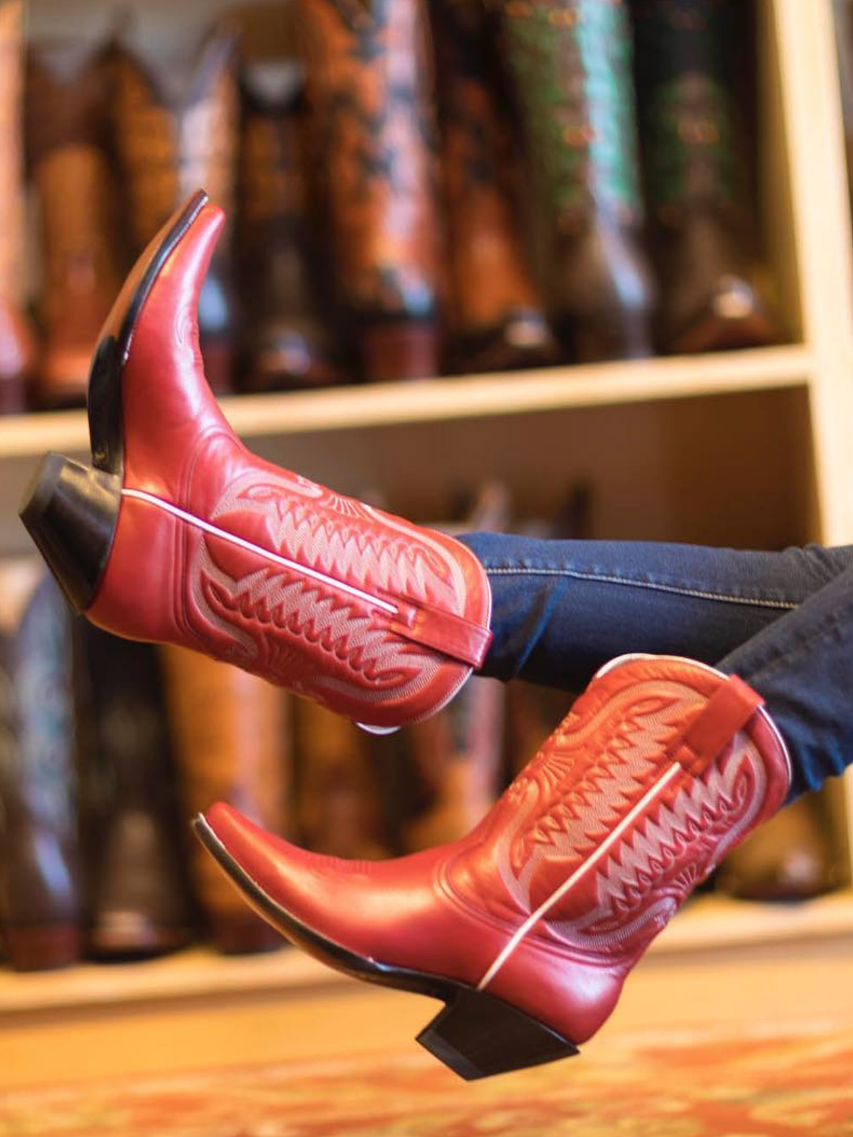 Red Eagle And Heart Embroidery Pointed-Toe Wide Mid Calf Cowgirl Boots