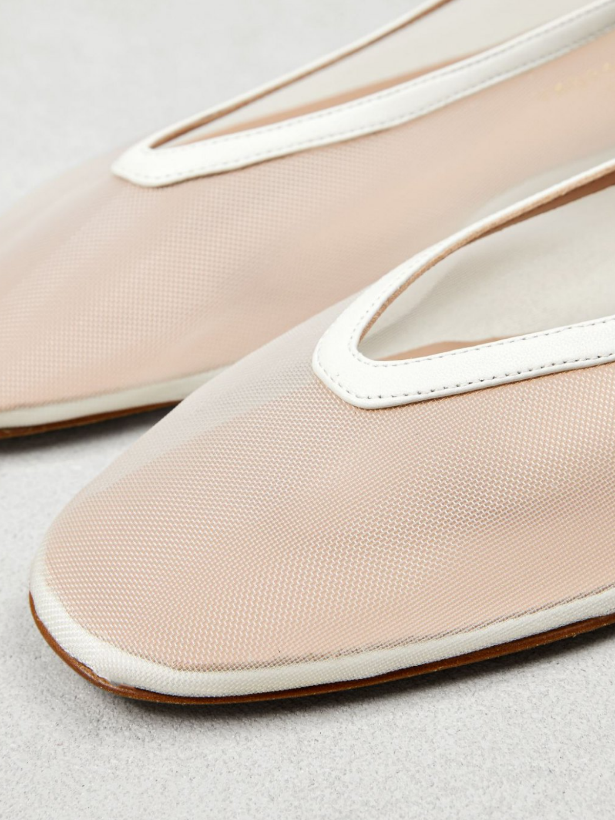 White Mesh Square Toe Slip-On Ballet Flats