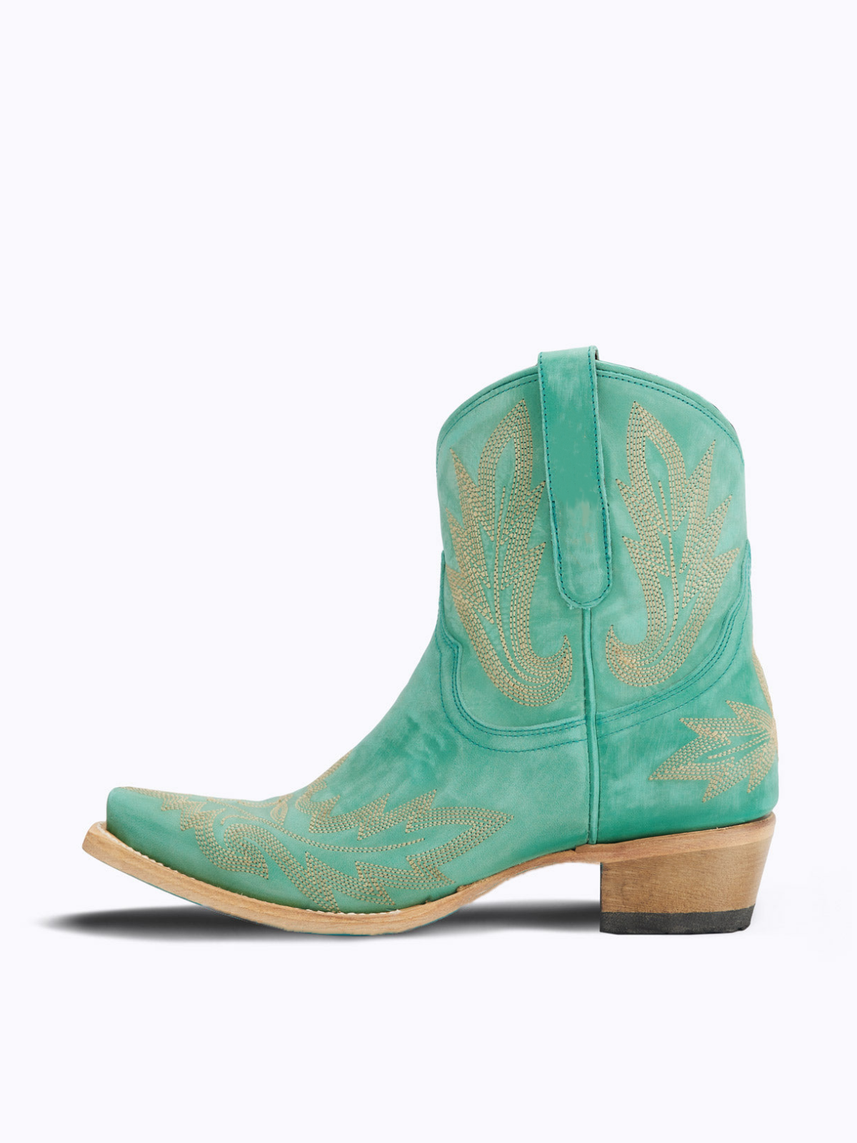 Turquoise Embroidery Snip-Toe Wide Mid Calf Cowboy Boots For Women