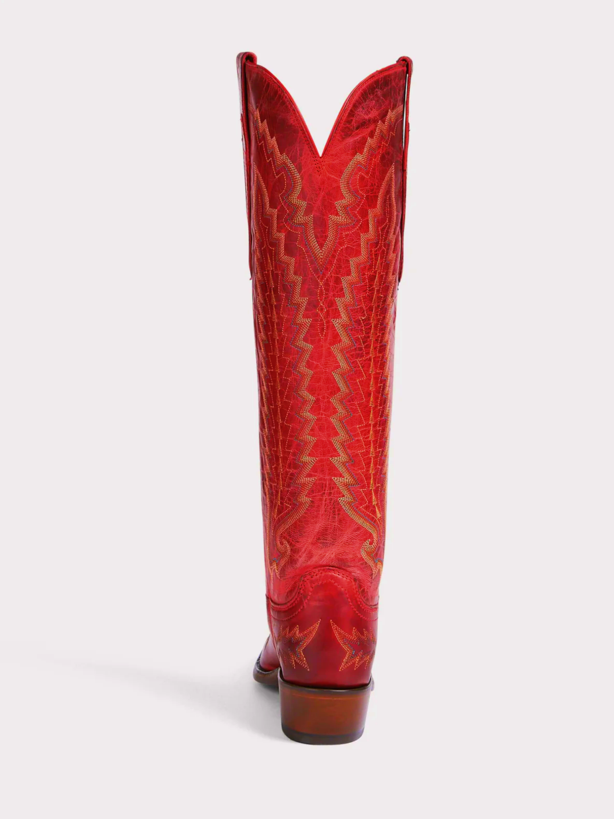 Crinkle Snip-Toe Embroidery Wide Calf Knee High Tall Cowgirl Boots - Red