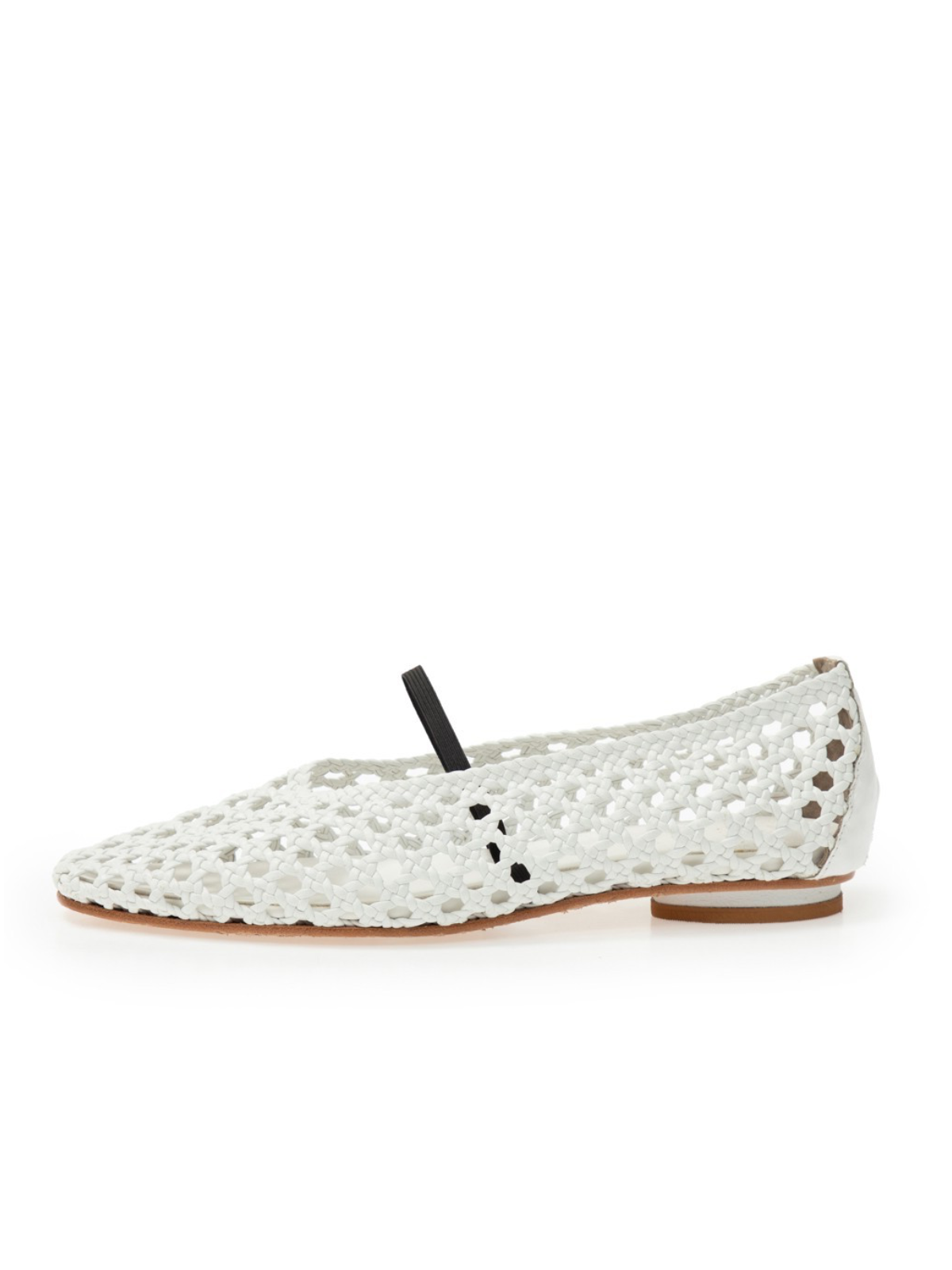 Woven Hollow-Out Square-Toe Ballet Flats Mary Janes In White