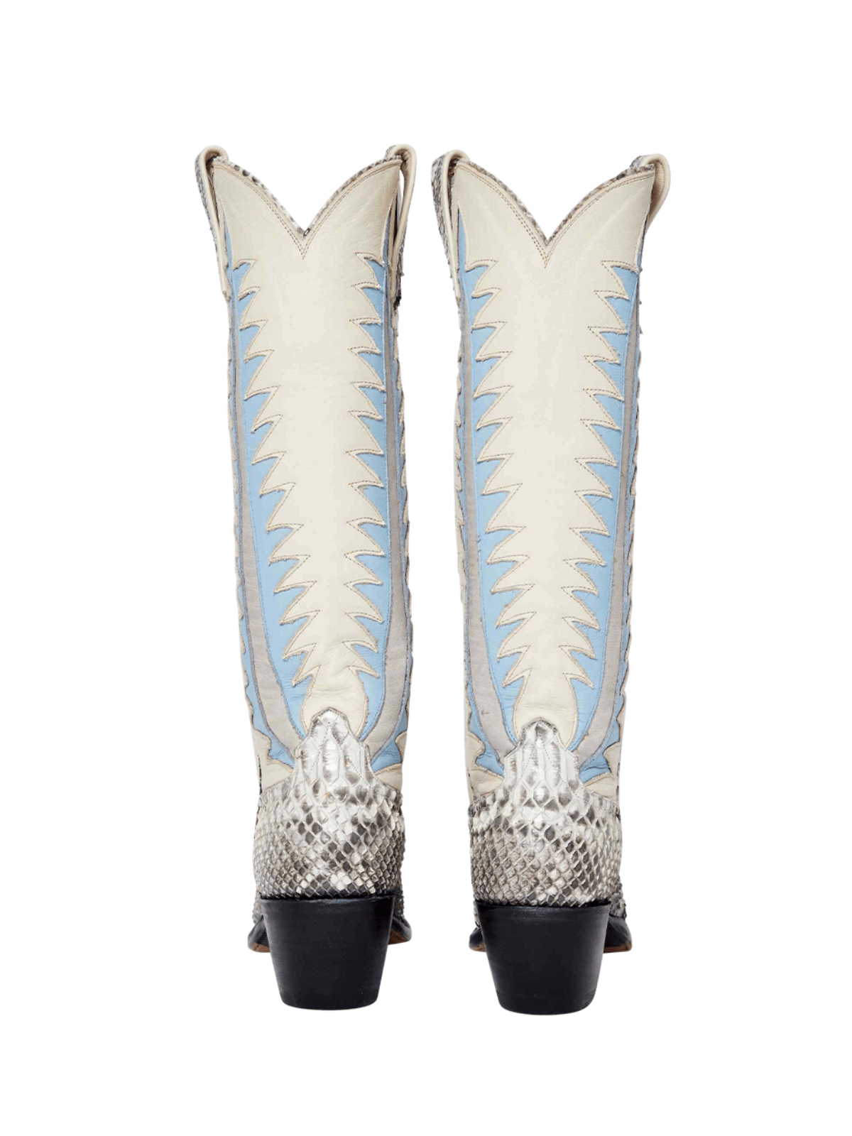 Contrast Cream And Snakeskin Vegan Leather Leaf Inlay Wide Calf Tall Knee High Cowgirl Boots