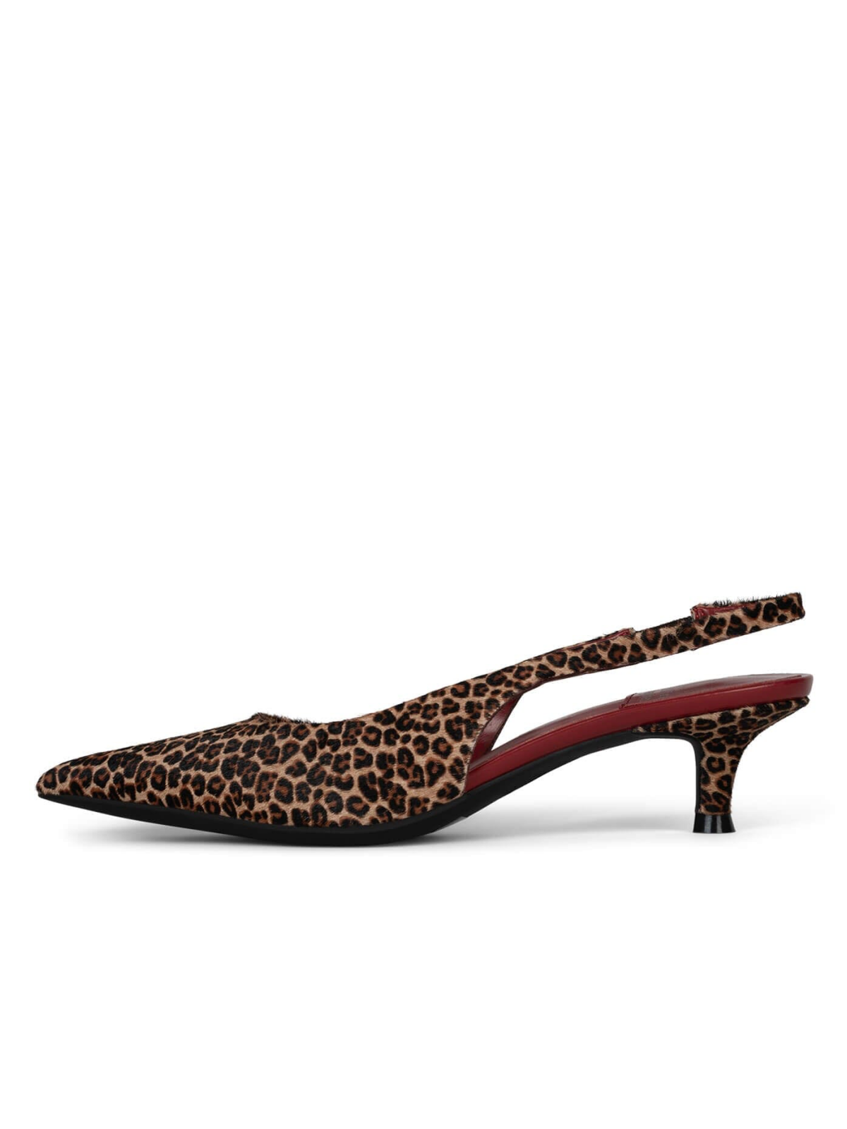 Leopard Print Faux Pony Hair Slip-On Pointed-Toe Slingback Kitten Heel