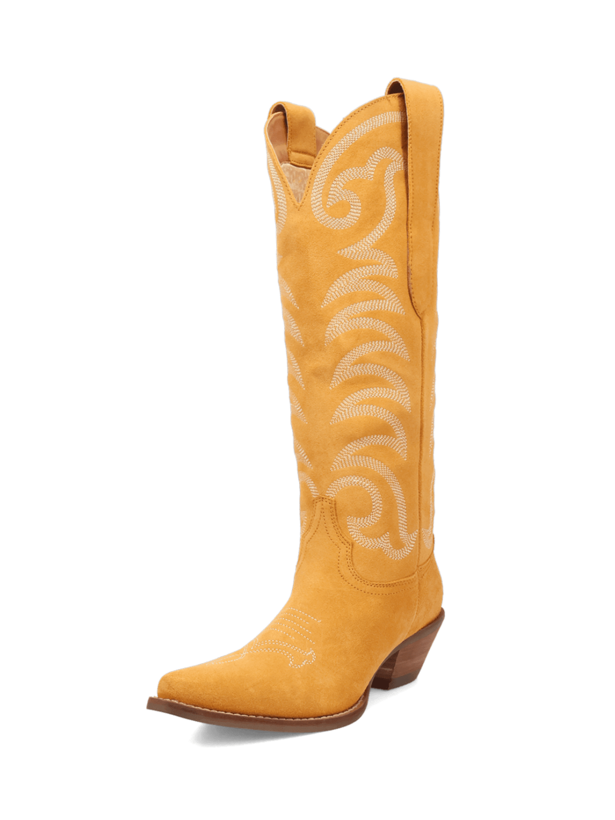 Snip-Toe Faux Suede Classic Embroidery Wide Mid Calf Cowgirl Boots - Yellow