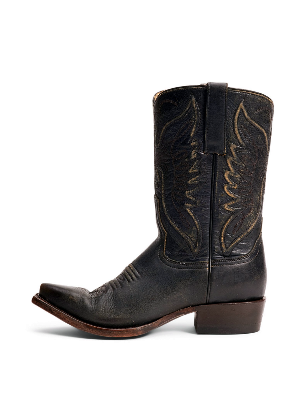 Black Snip-Toe Eagle Embroidery Padded Wide Mid Calf Cowgirl Boots