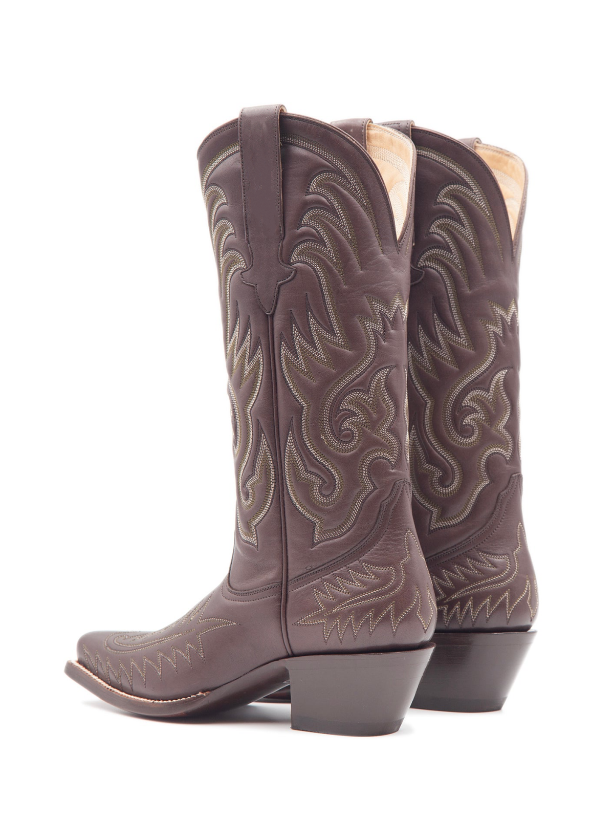 Chocolate Embroidery Snip-Toe Tall Wide Mid Calf Cowboy Boot For Women