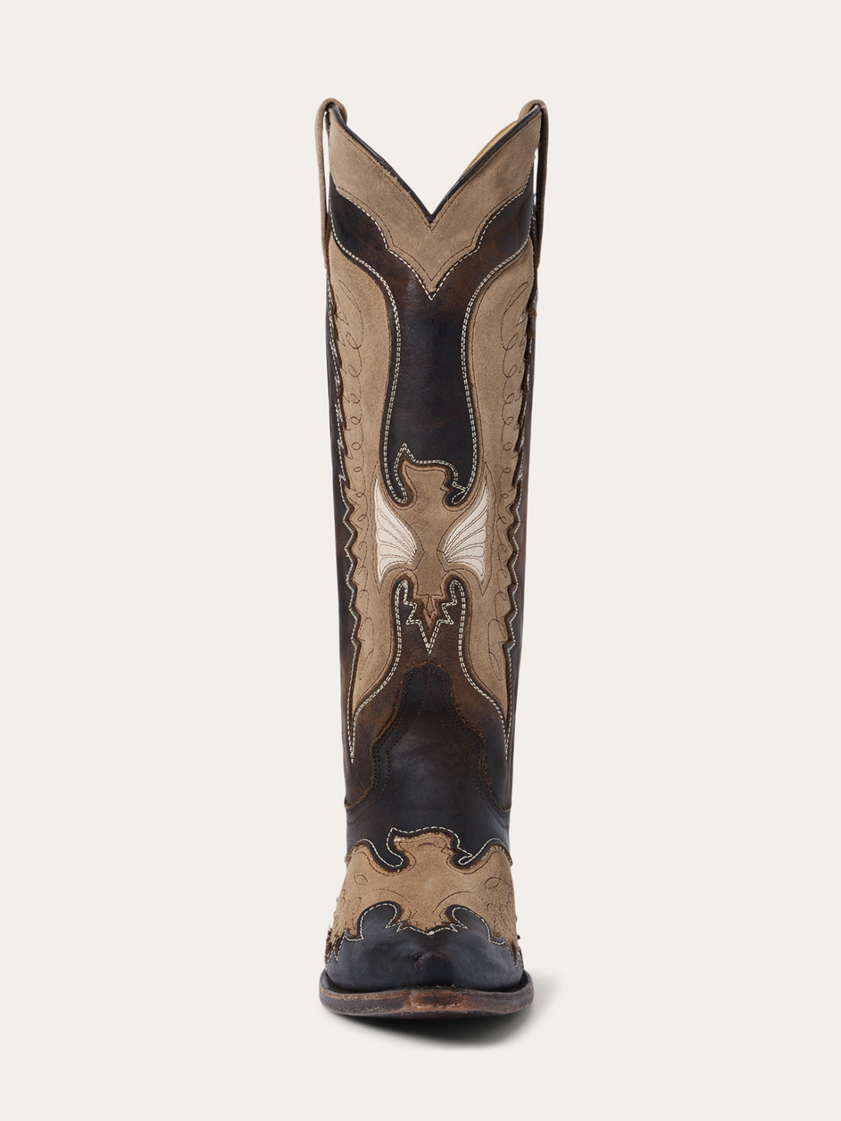 Dark Brown Snip-Toe Faux Suede Eagle Inlay Tall Wide Mid Calf Cowgirl Boots