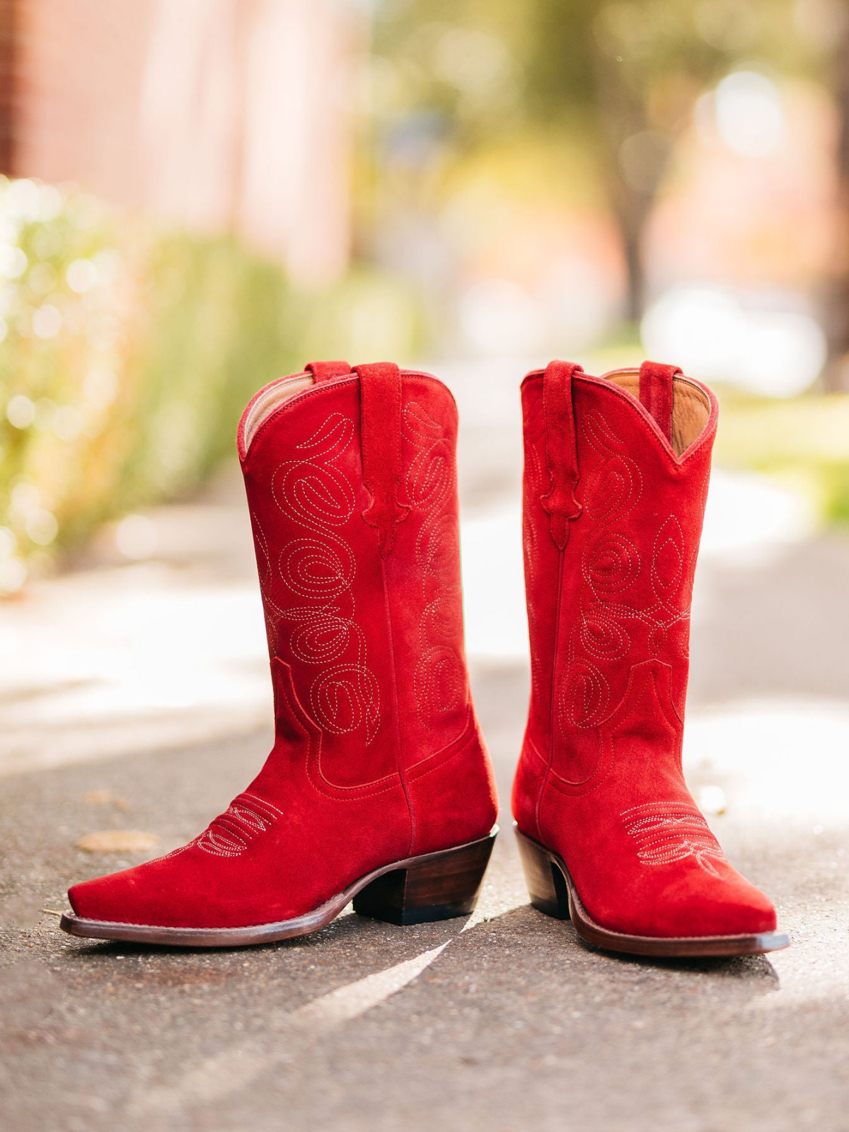 Red Faux Suede Embroidery Cowgirl Boots Wide Calf Western Boots