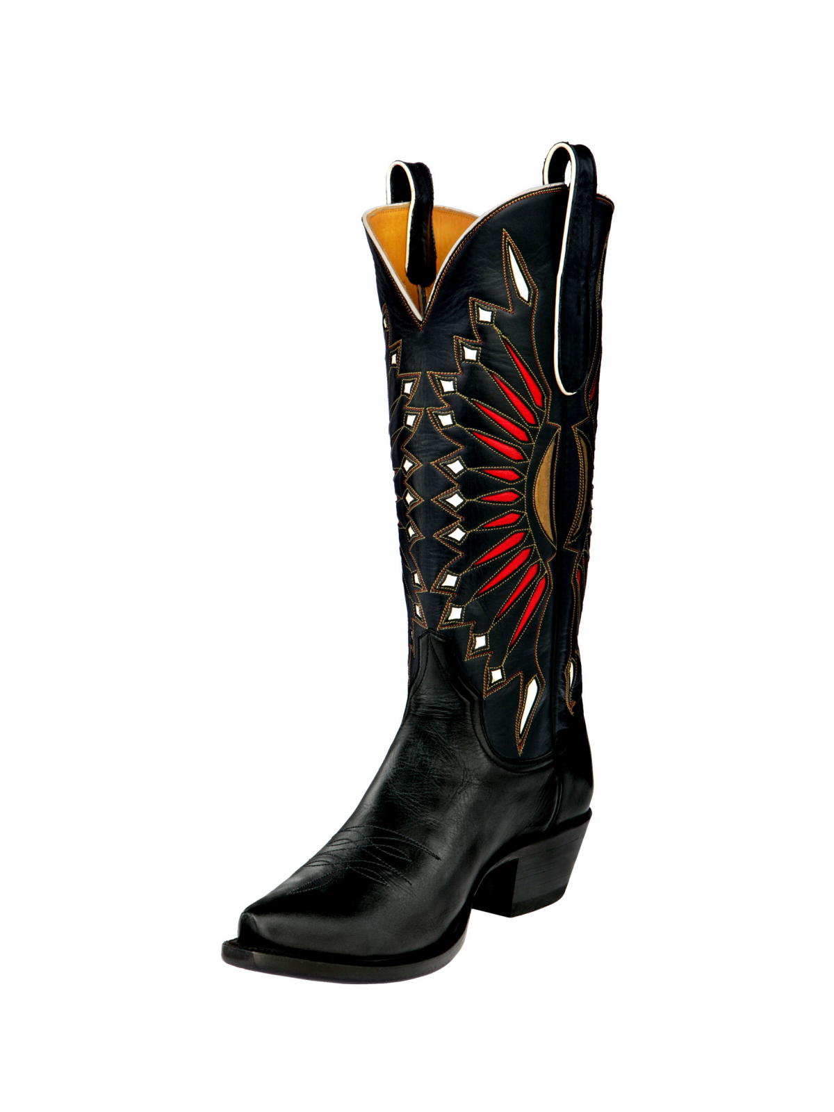 Black Moonburst Inlay Snip-Toe Wide Mid Calf Cowgirl Tall Boots