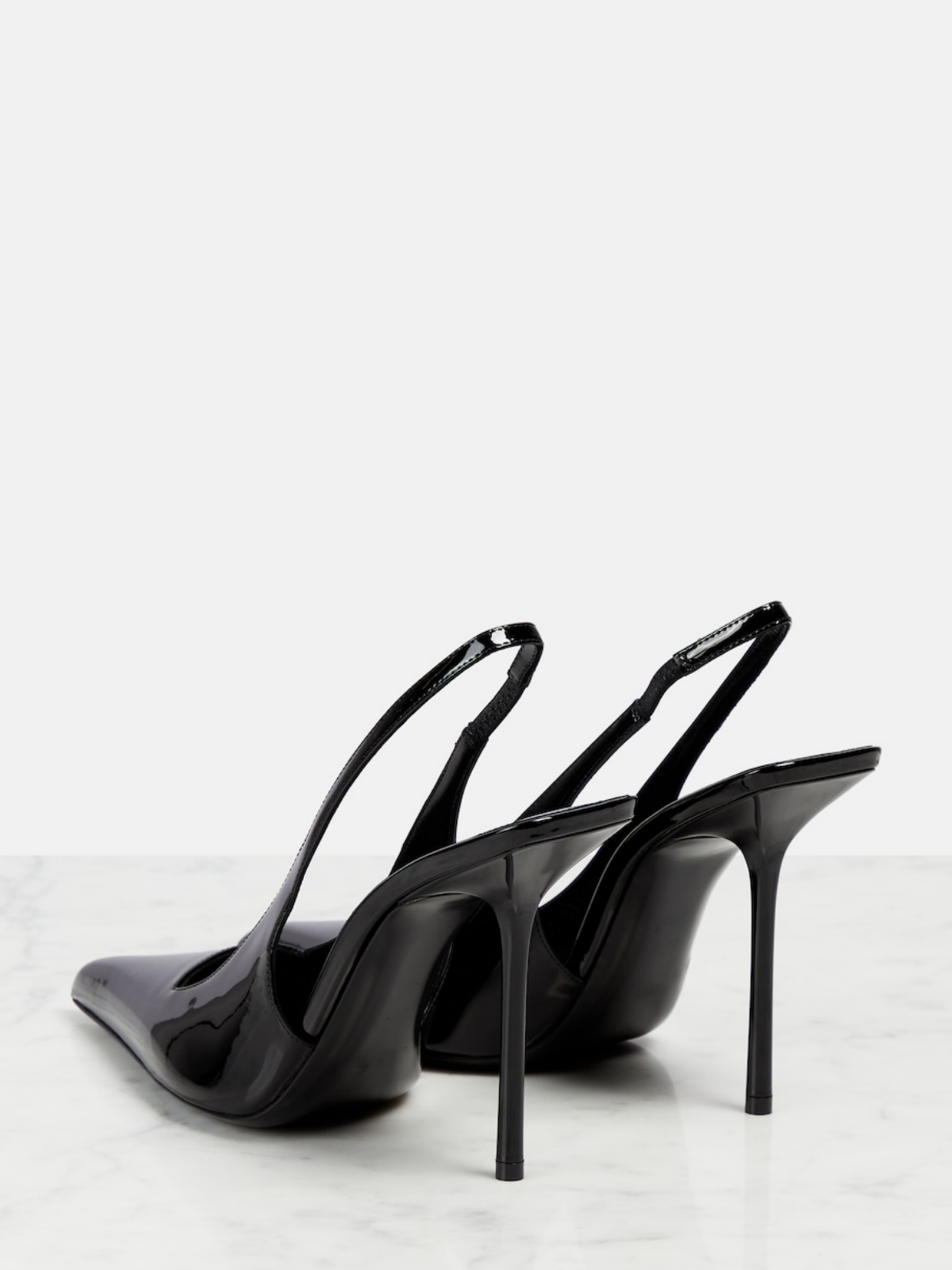 Patent Black Pointy Slingback Stiletto Pumps with Buckled Strap